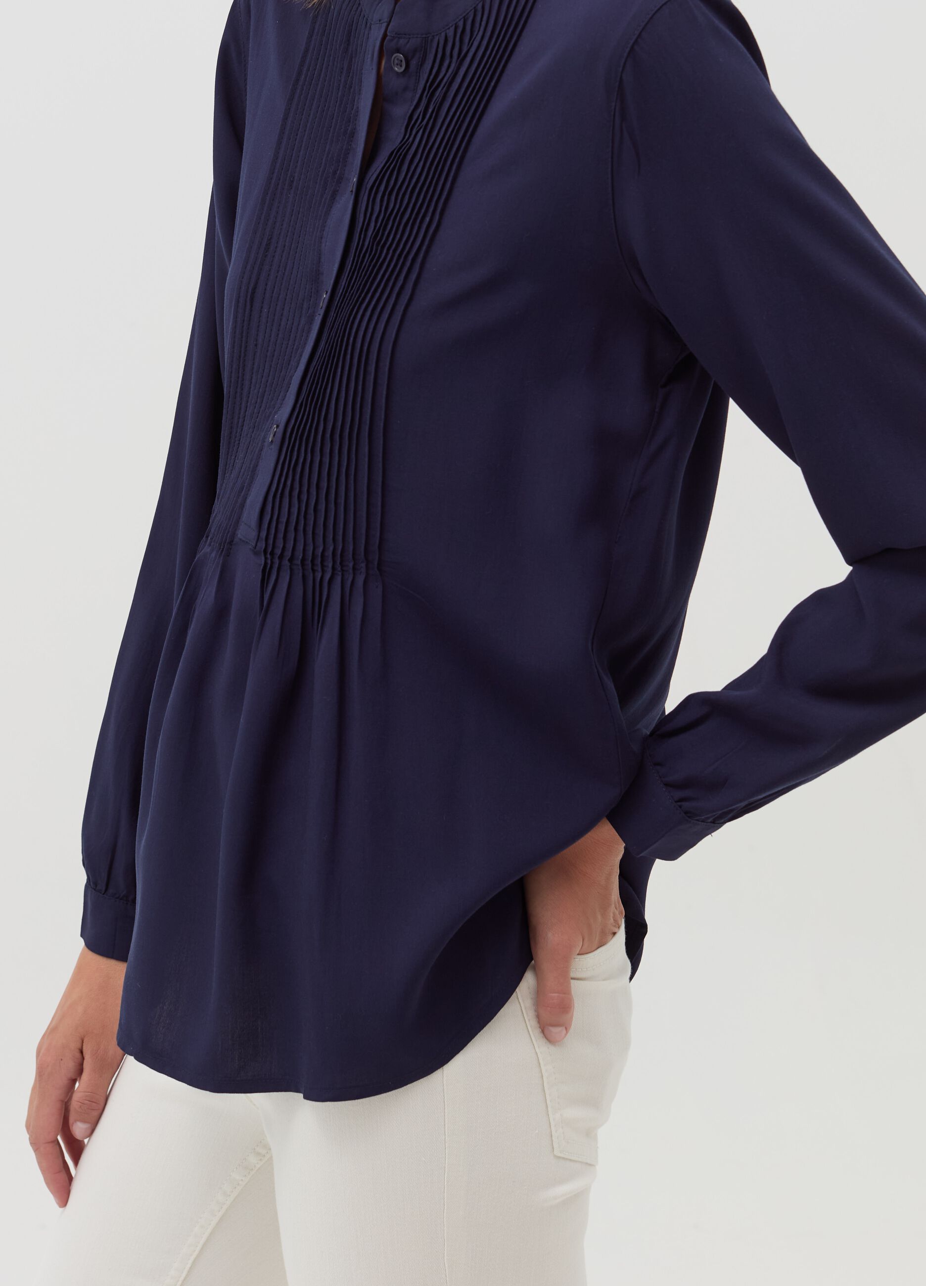 Shirt with pleated detail