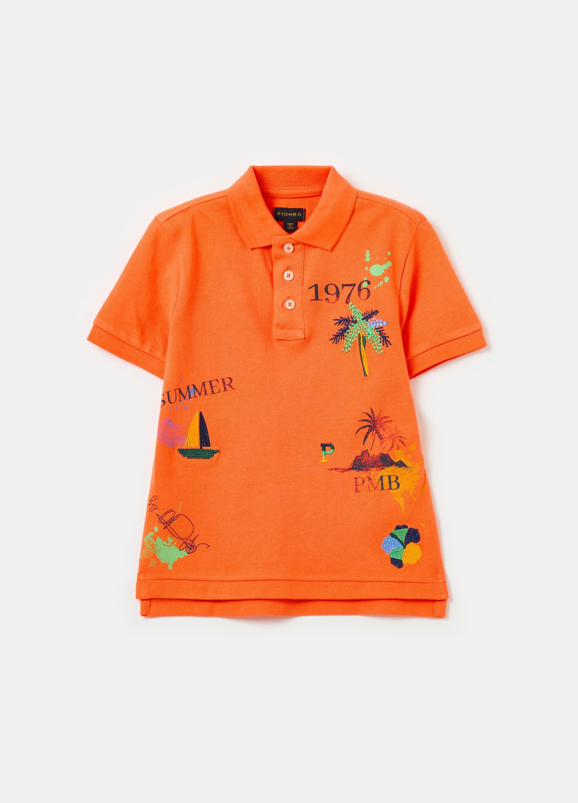 Piquet polo shirt with print and embroidery