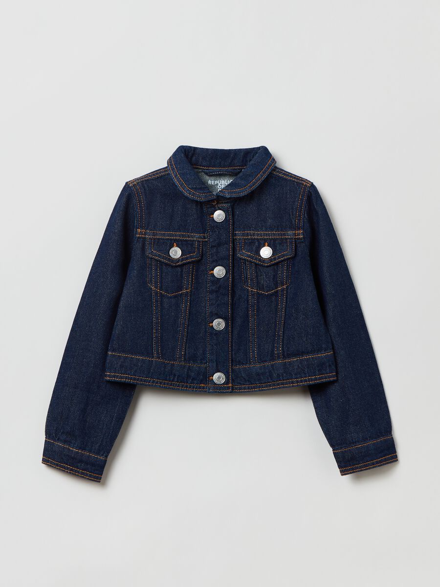 Denim jacket with rounded collar_0