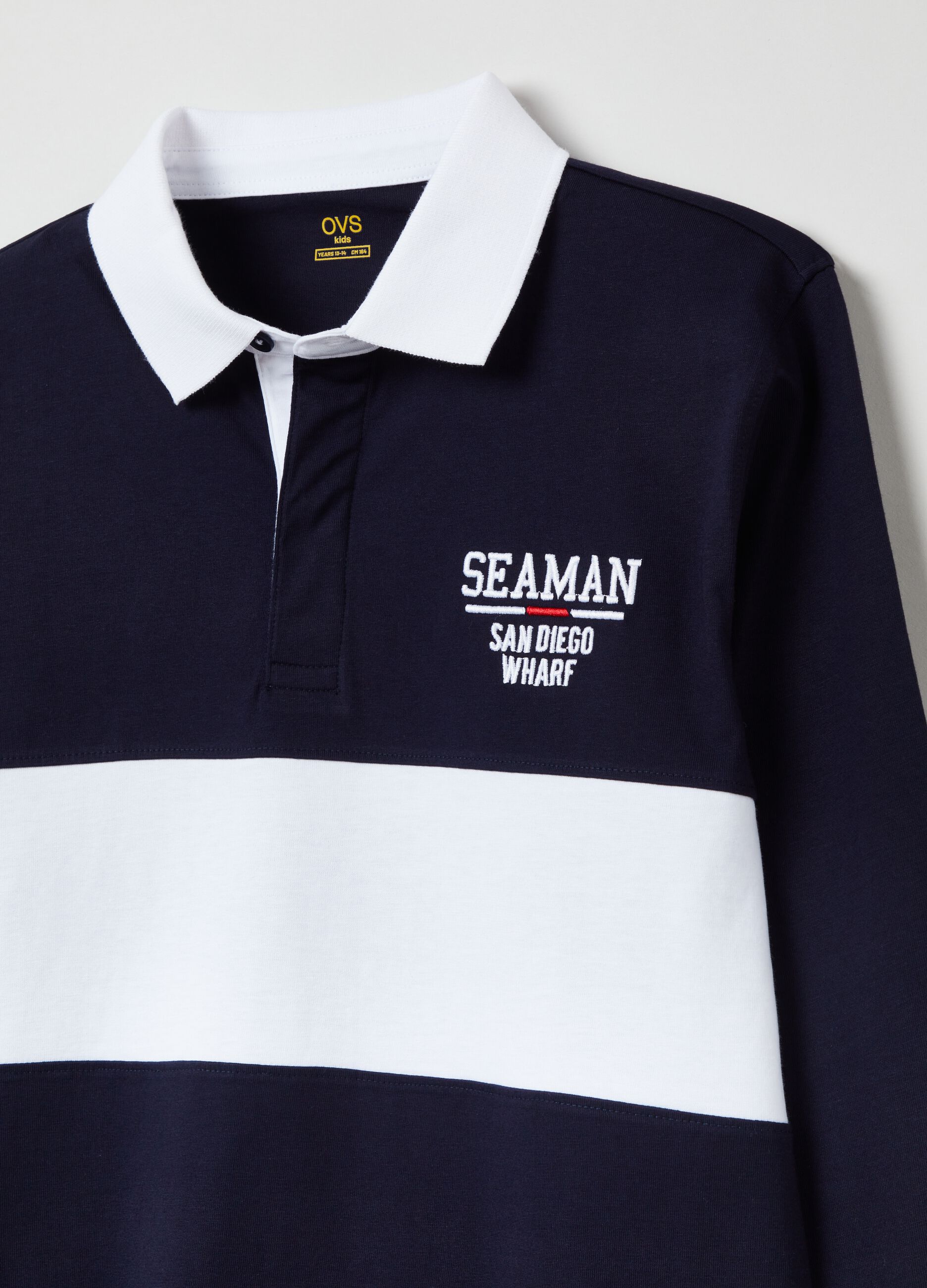 Colour block polo shirt with embroidered lettering
