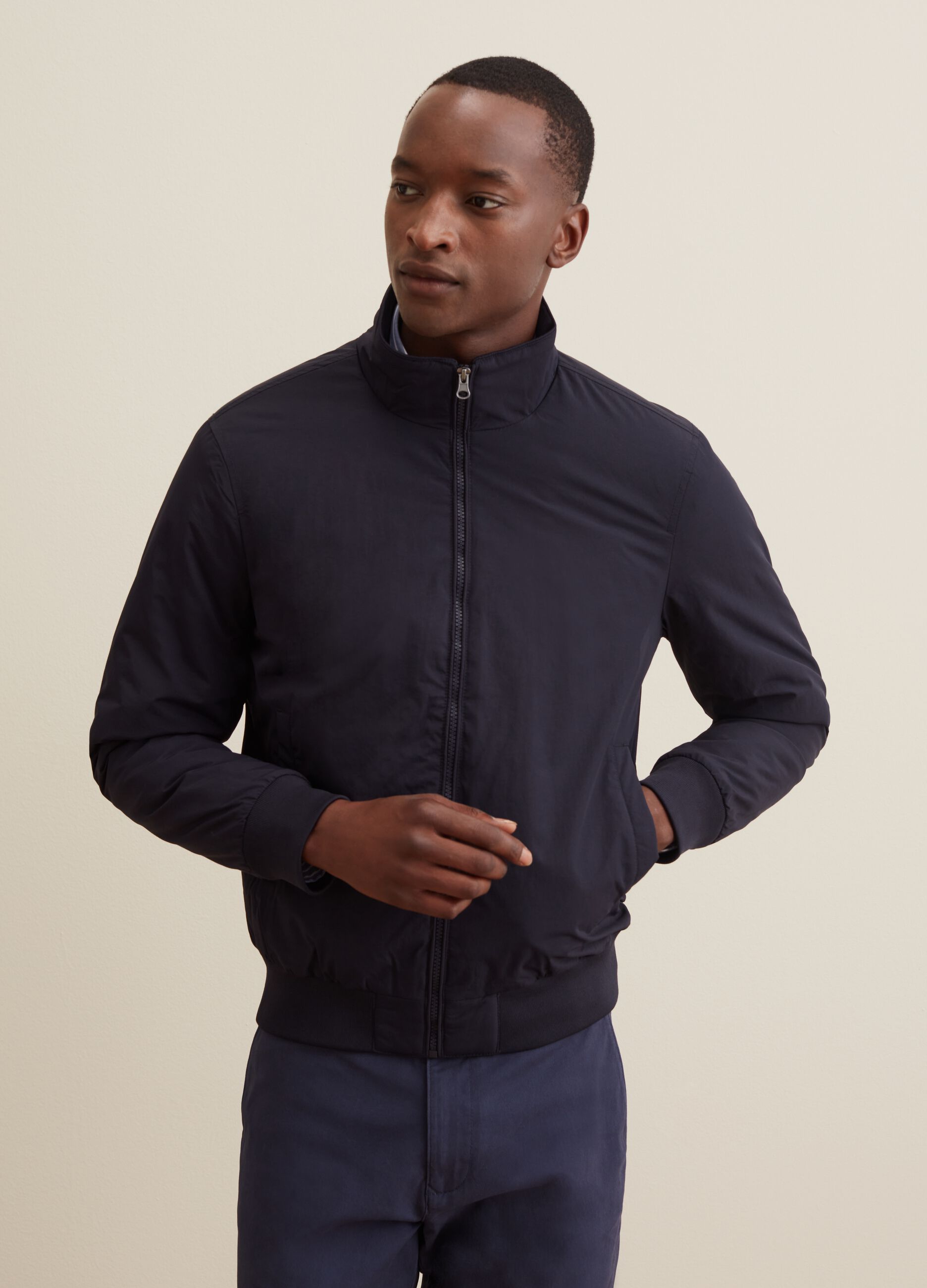 Full-zip bomber jacket with high neck