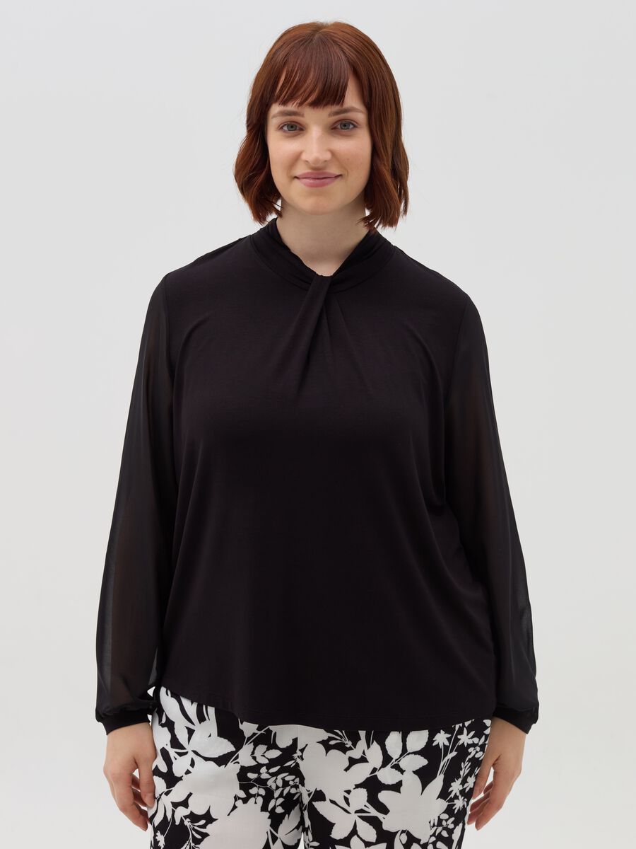 Curvy stretch viscose T-shirt with knot_0