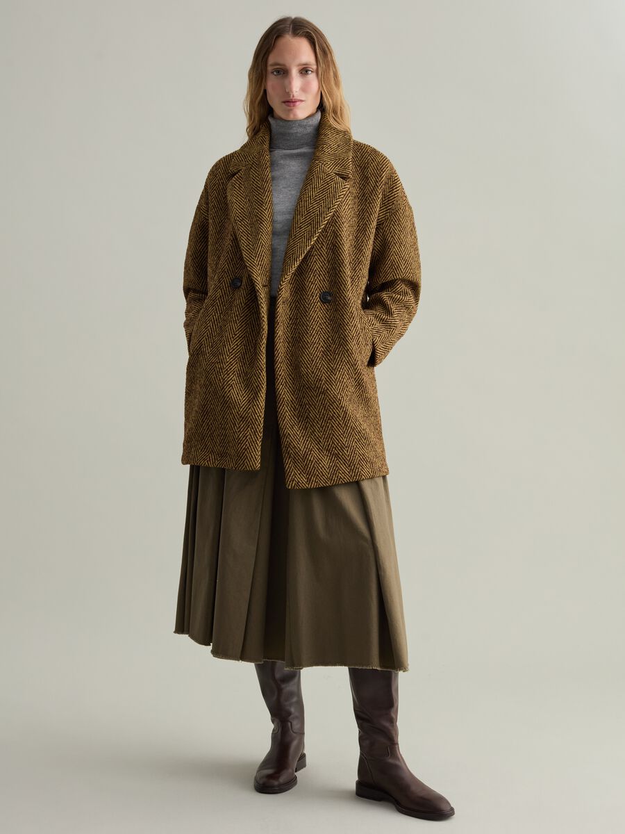 Double-breasted herringbone coat_0