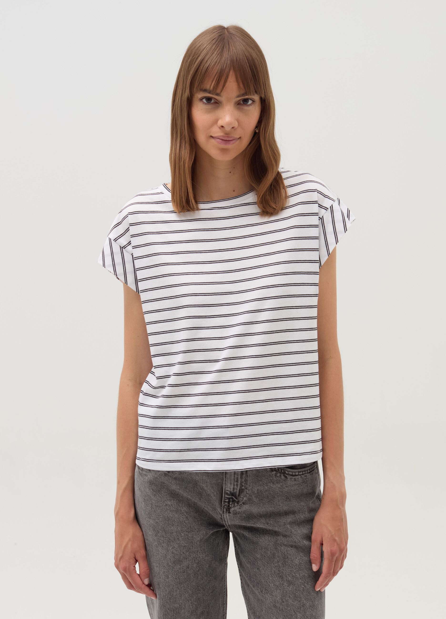 Striped T-shirt with kimono sleeves