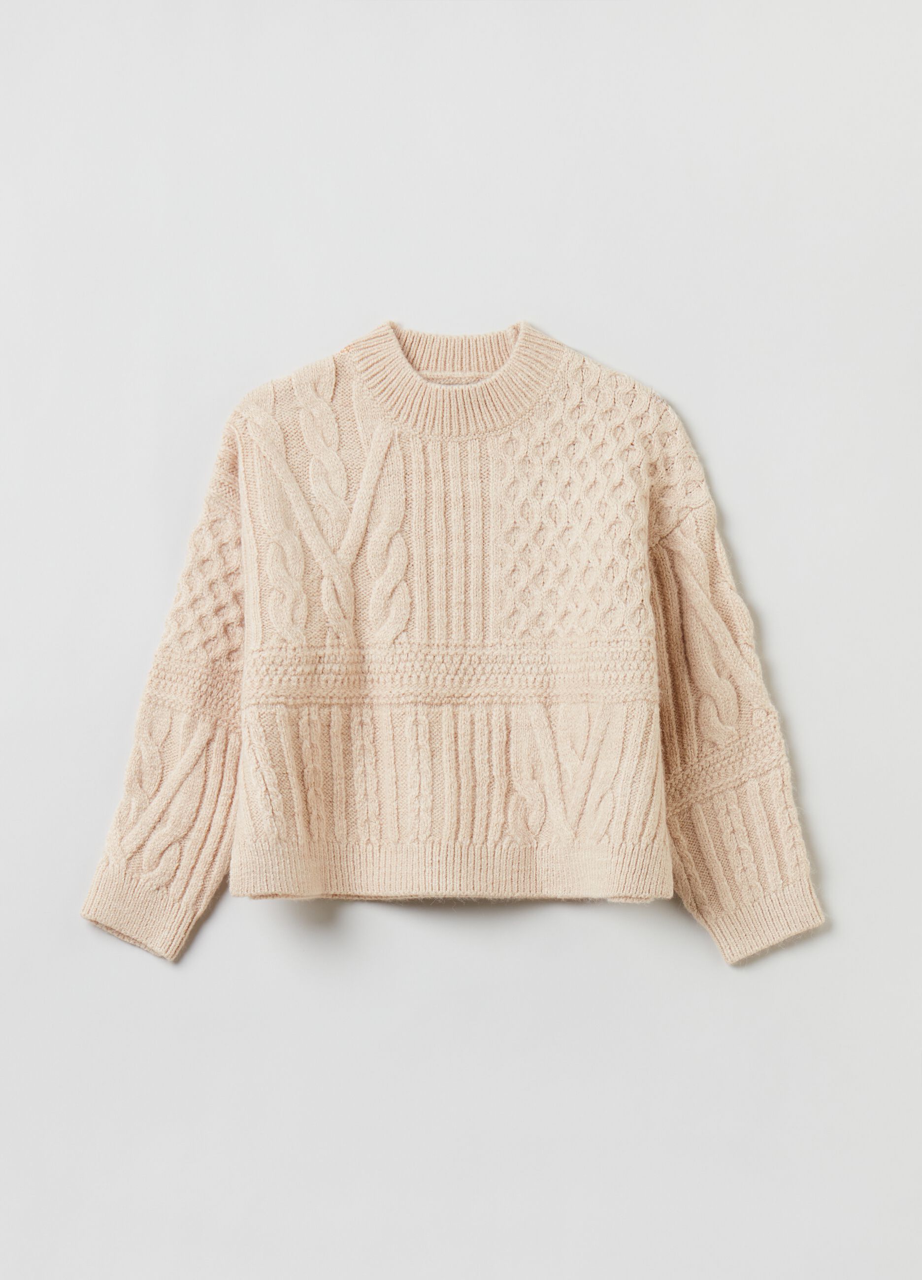 Girl's Ivory White Cropped pullover with cable-knit motif | OVS