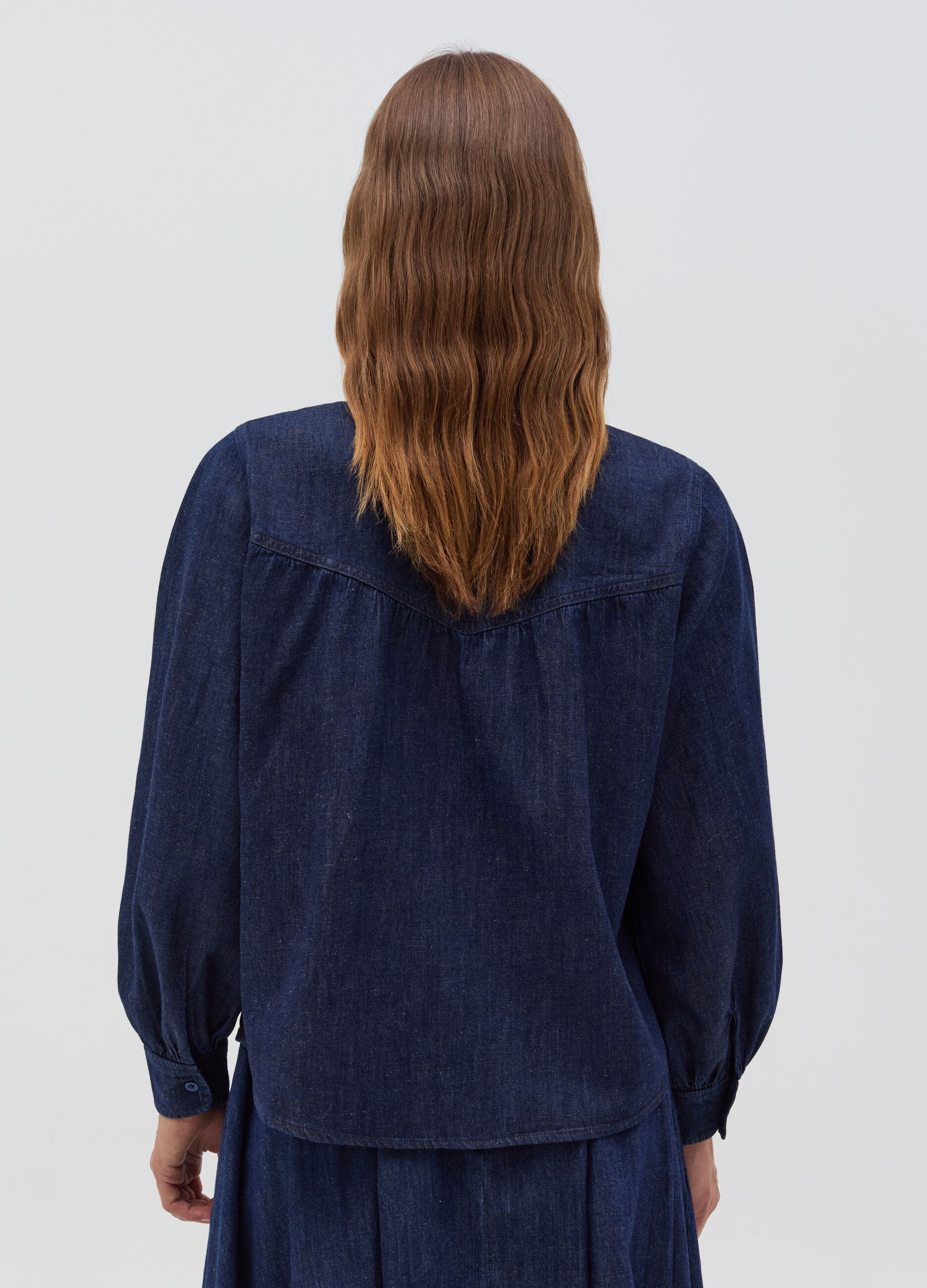 Denim shirt with puff sleeves