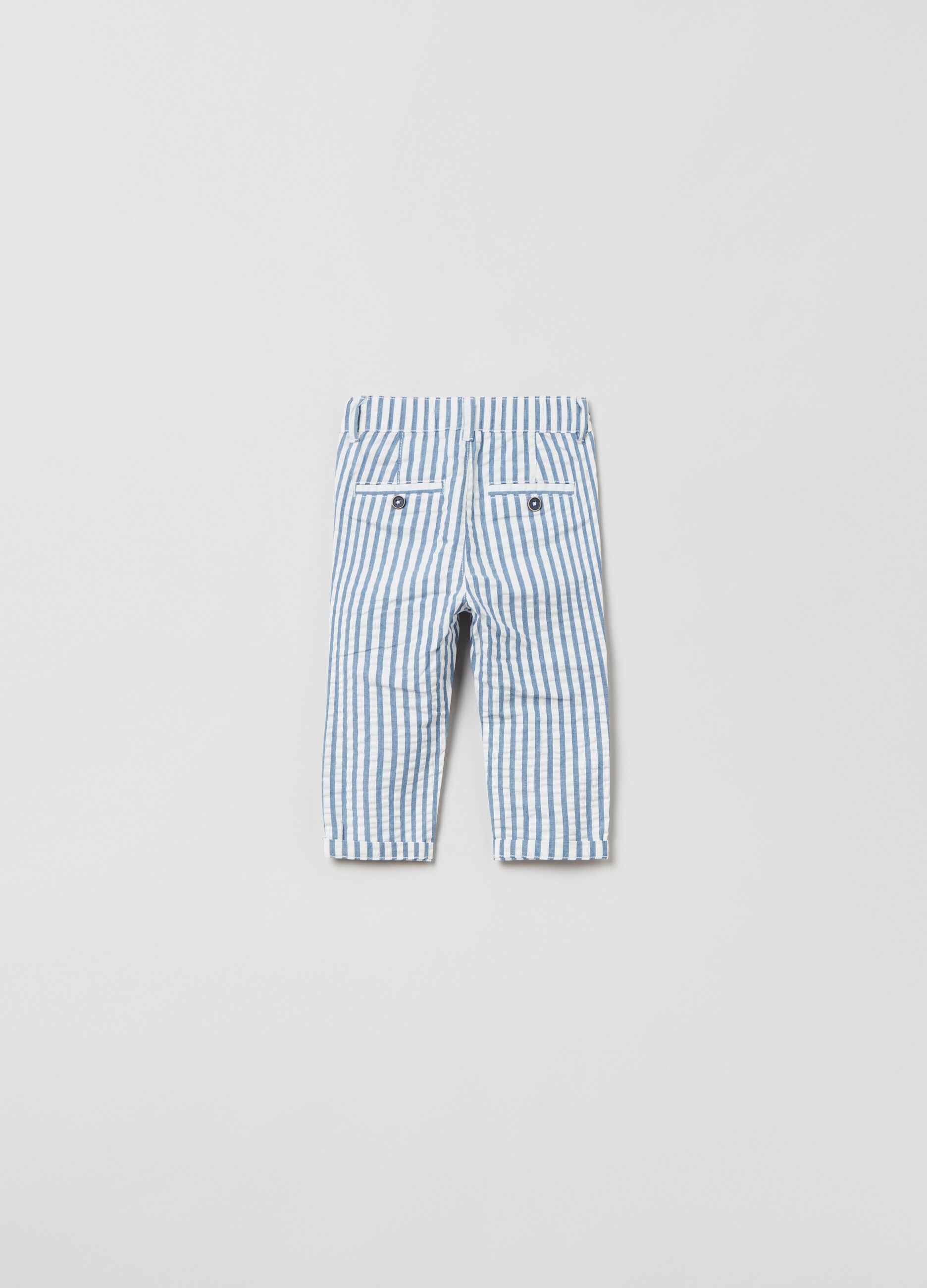 Trousers in yarn-dyed striped cotton