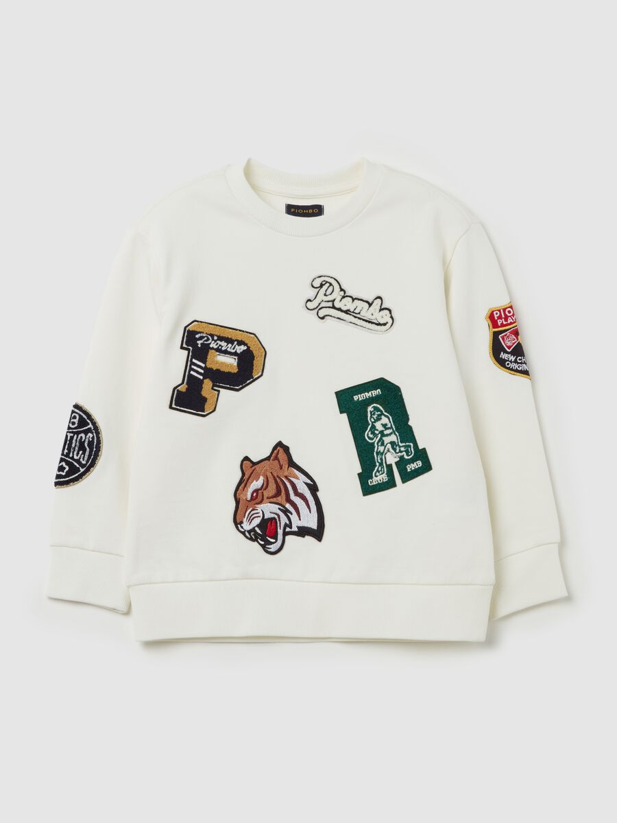 Cotton sweatshirt with tiger and logo patch_0