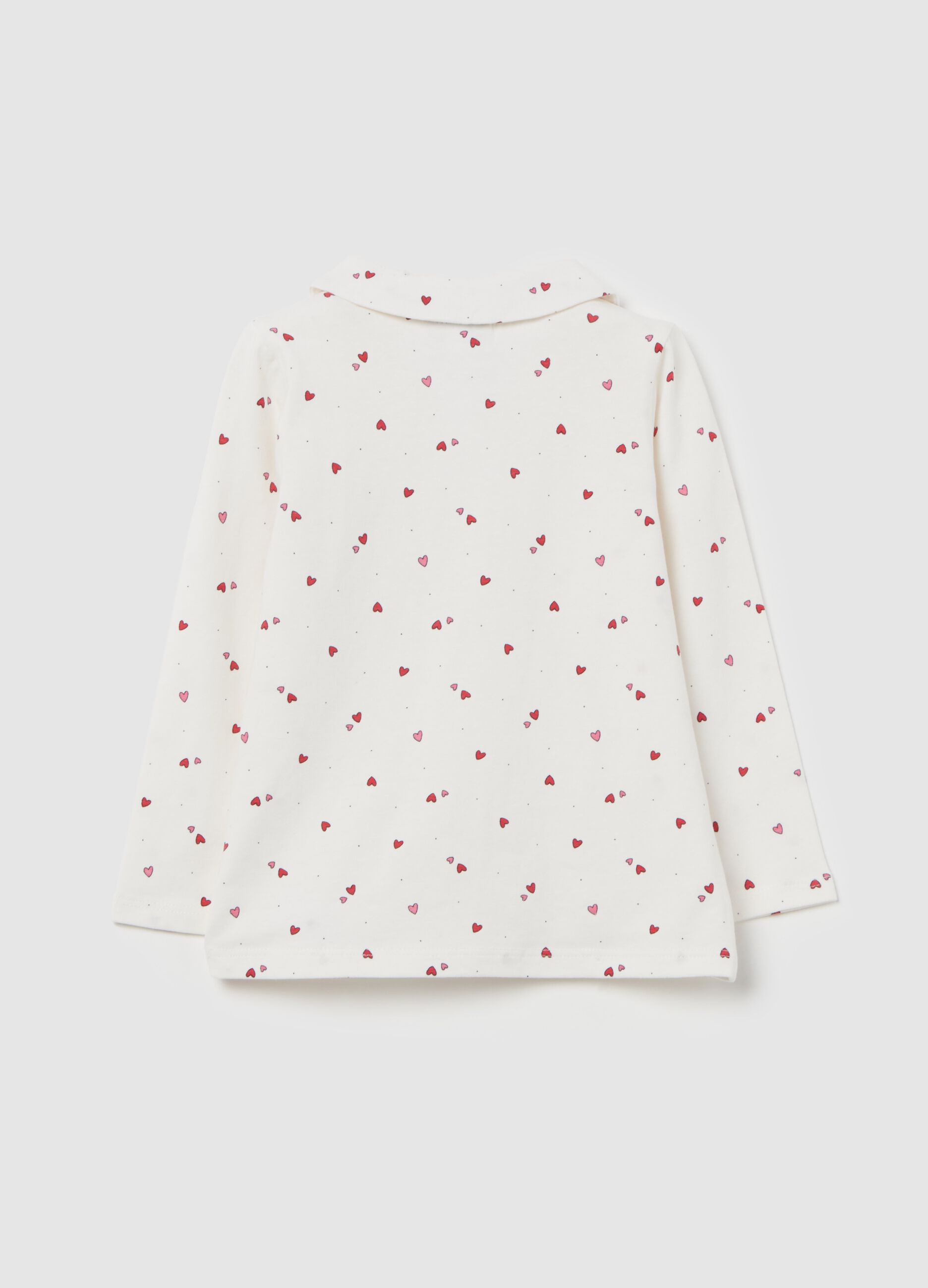 Long-sleeved polo shirt with small hearts print