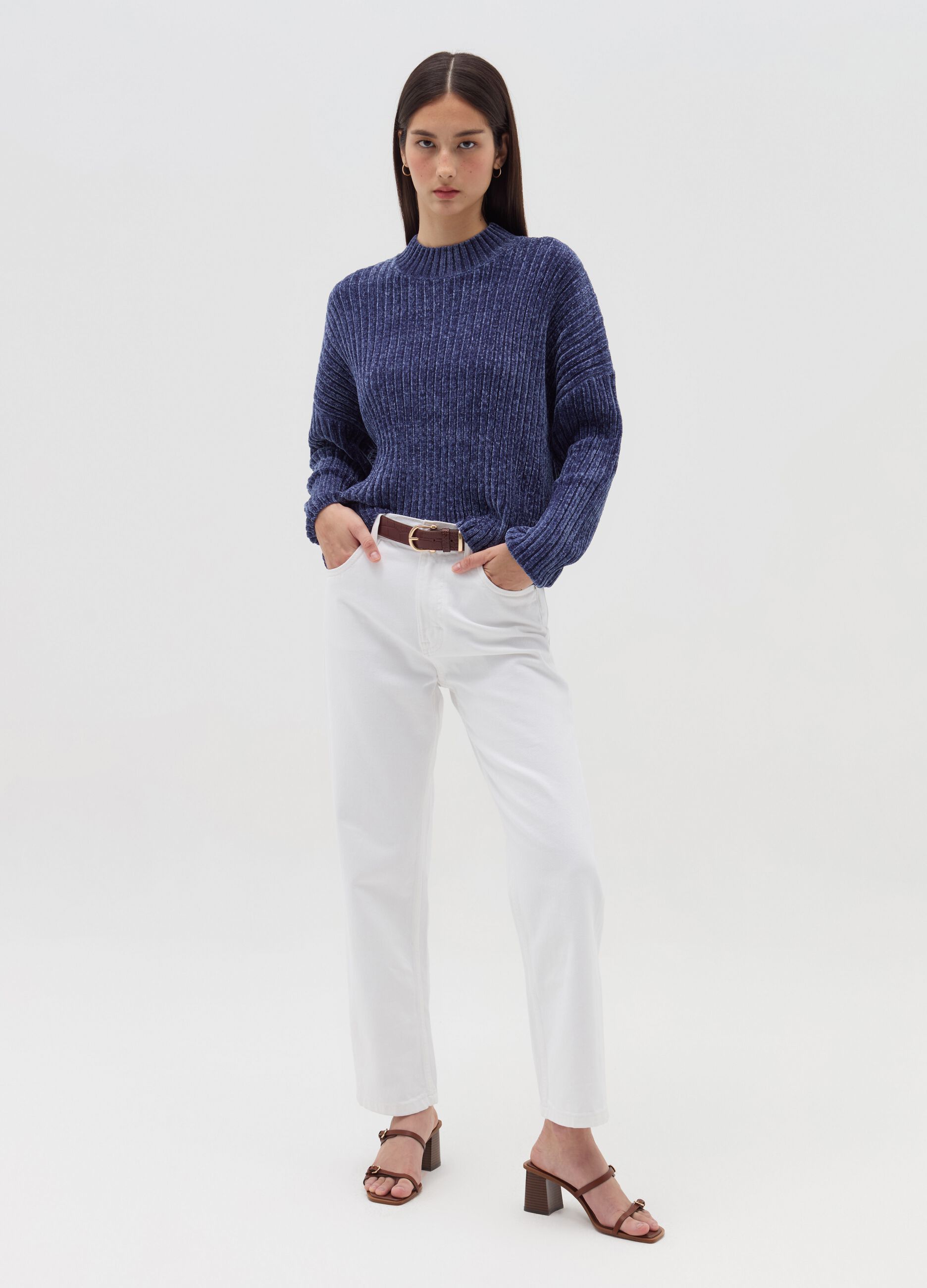 Chenille pullover with mock neck