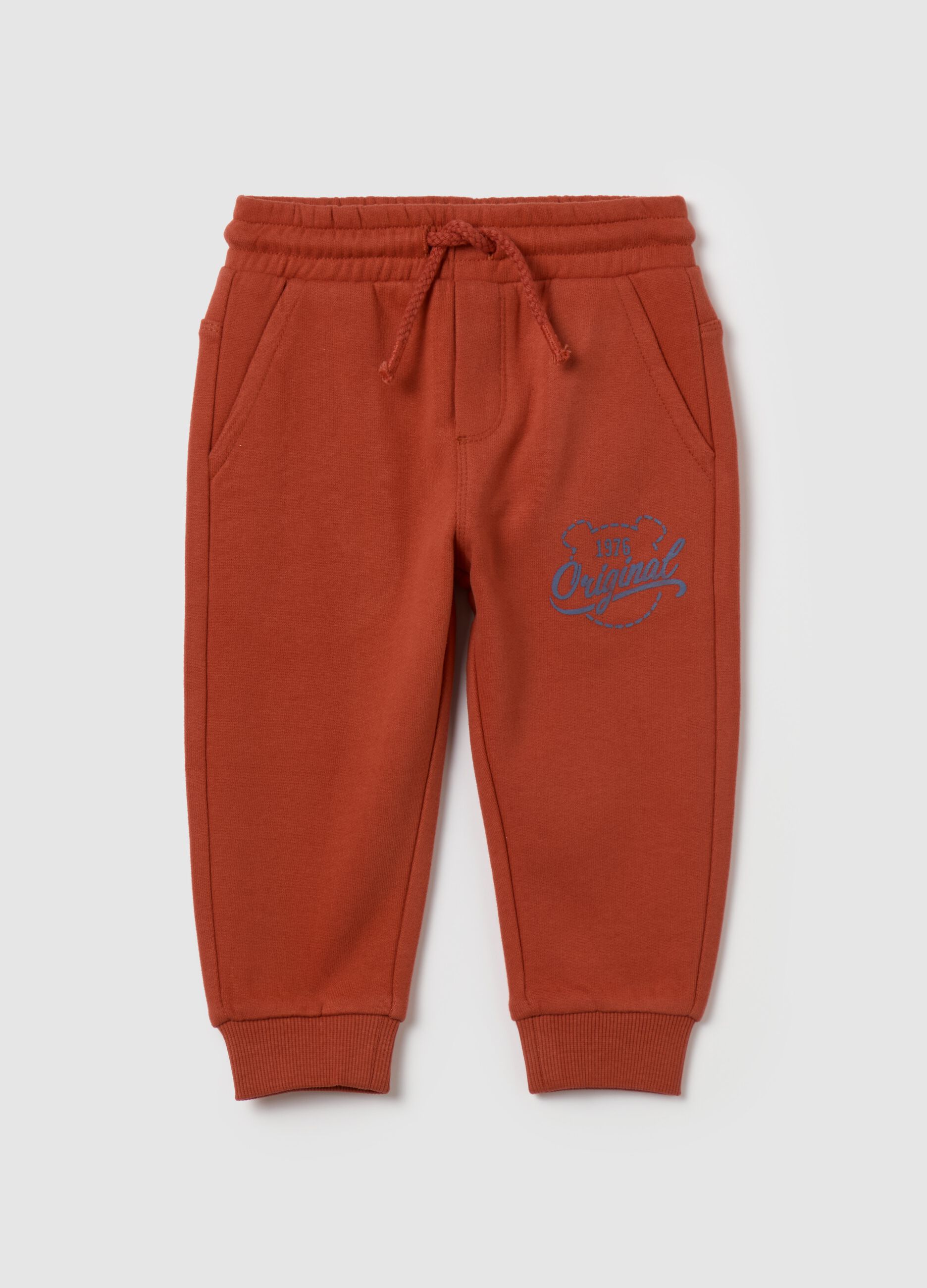 Fleece joggers with drawstring and print