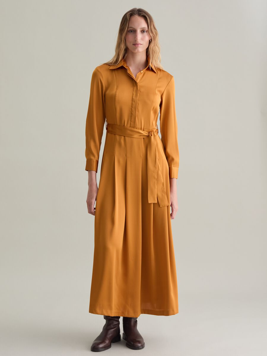 Long shirt dress in satin with belt_2