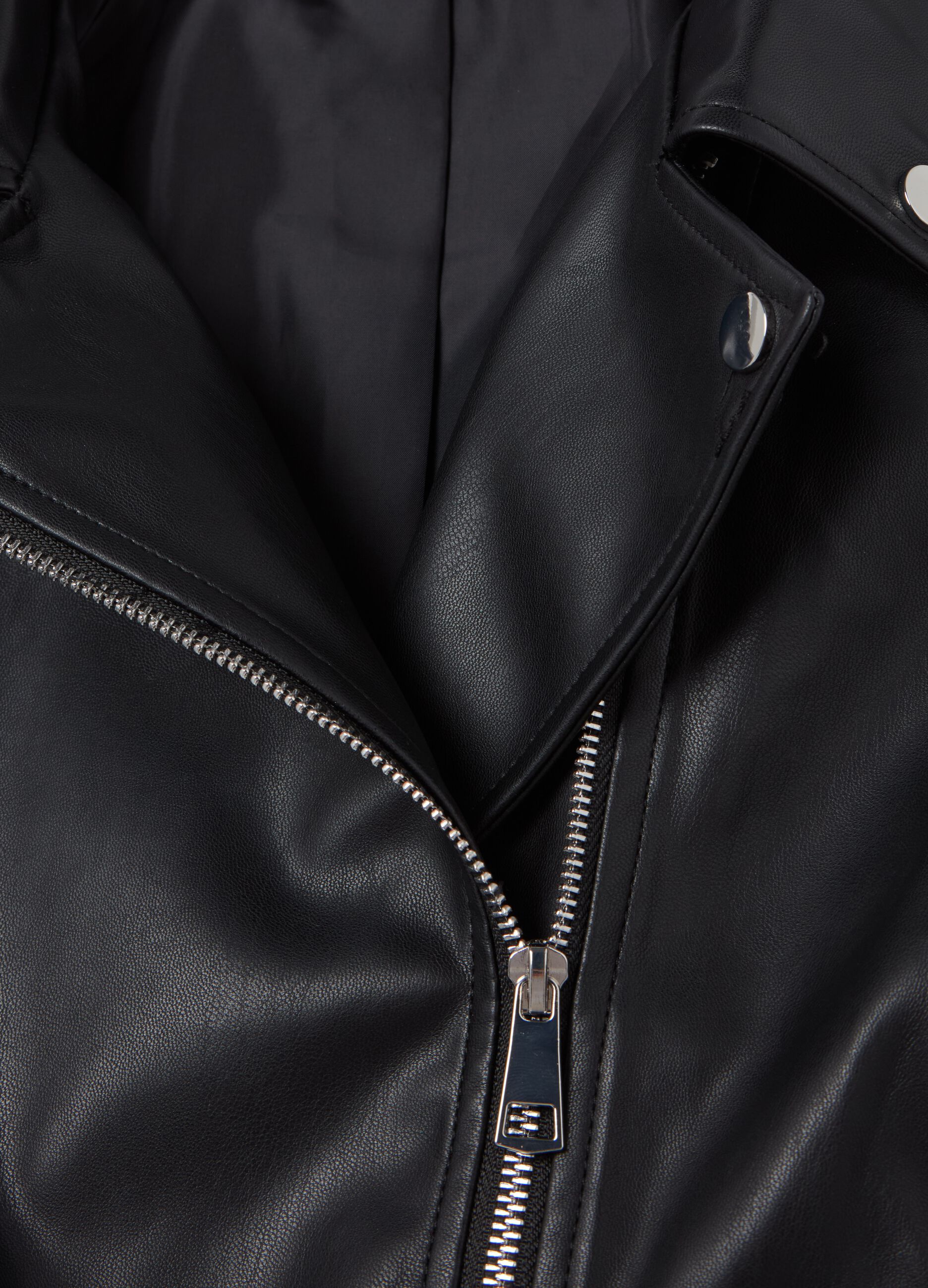 Curvy glossy-effect biker jacket with zip