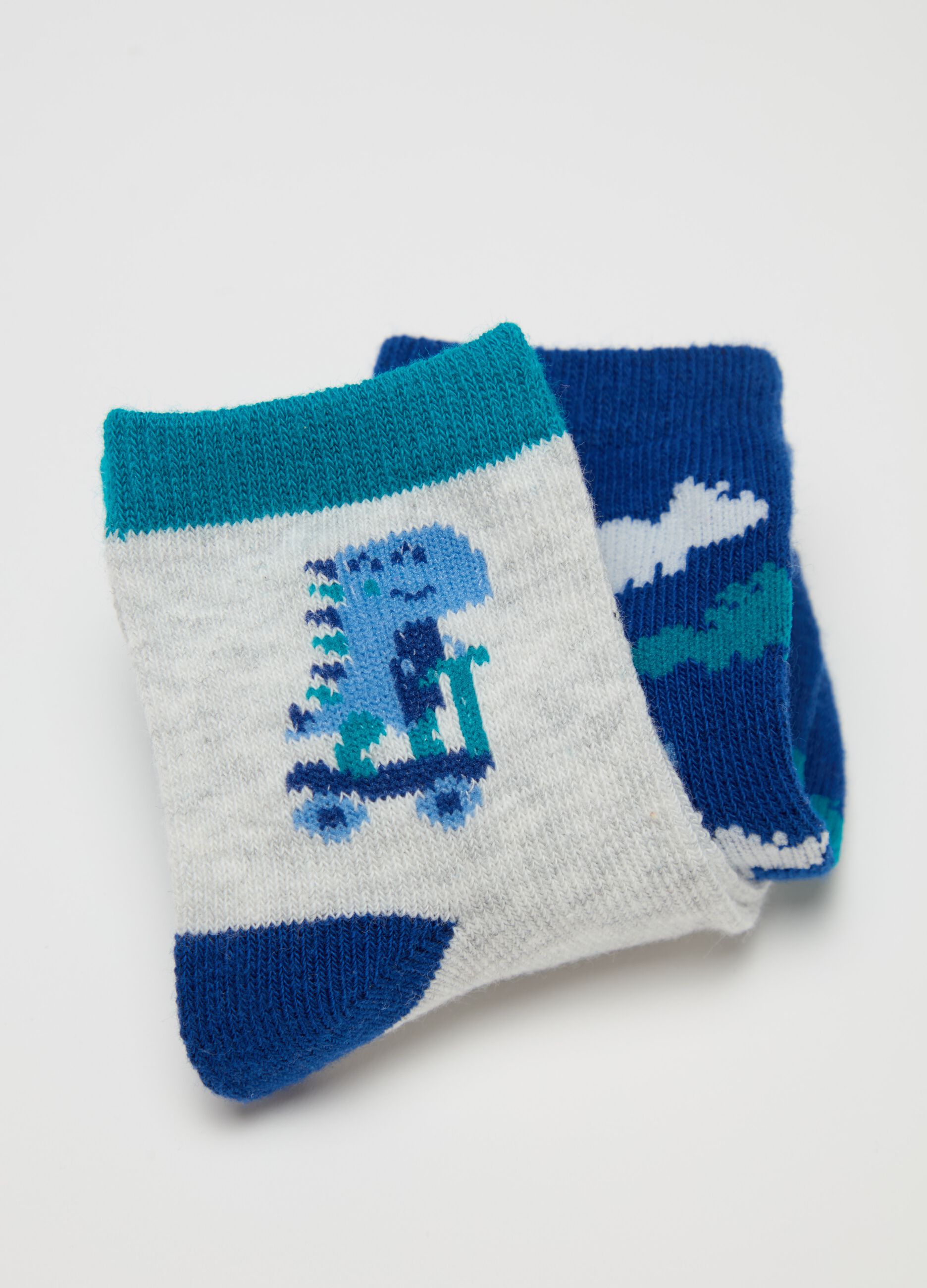 Three-pair pack stretch socks with dinosaurs design