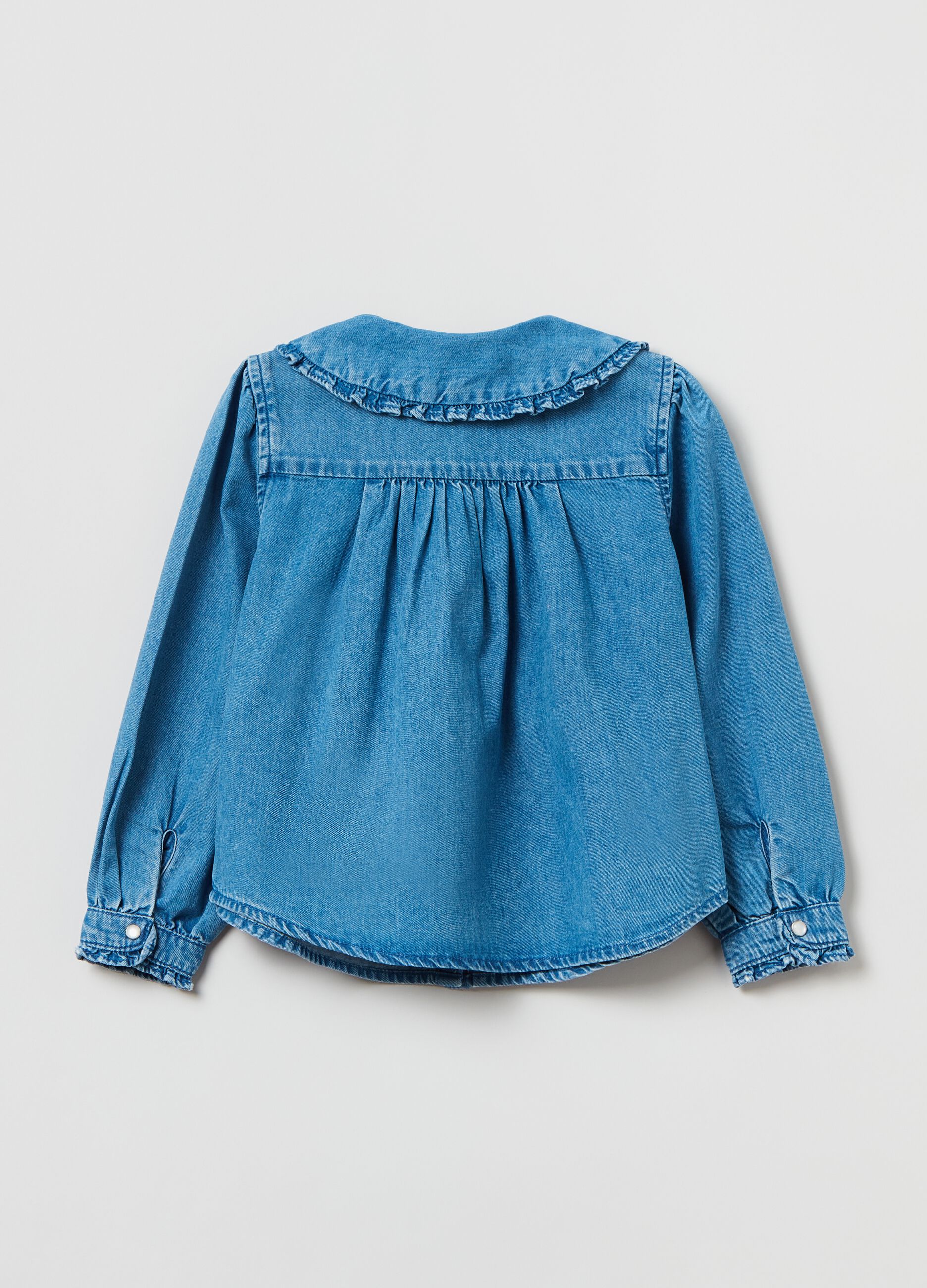 Denim shirt with frills