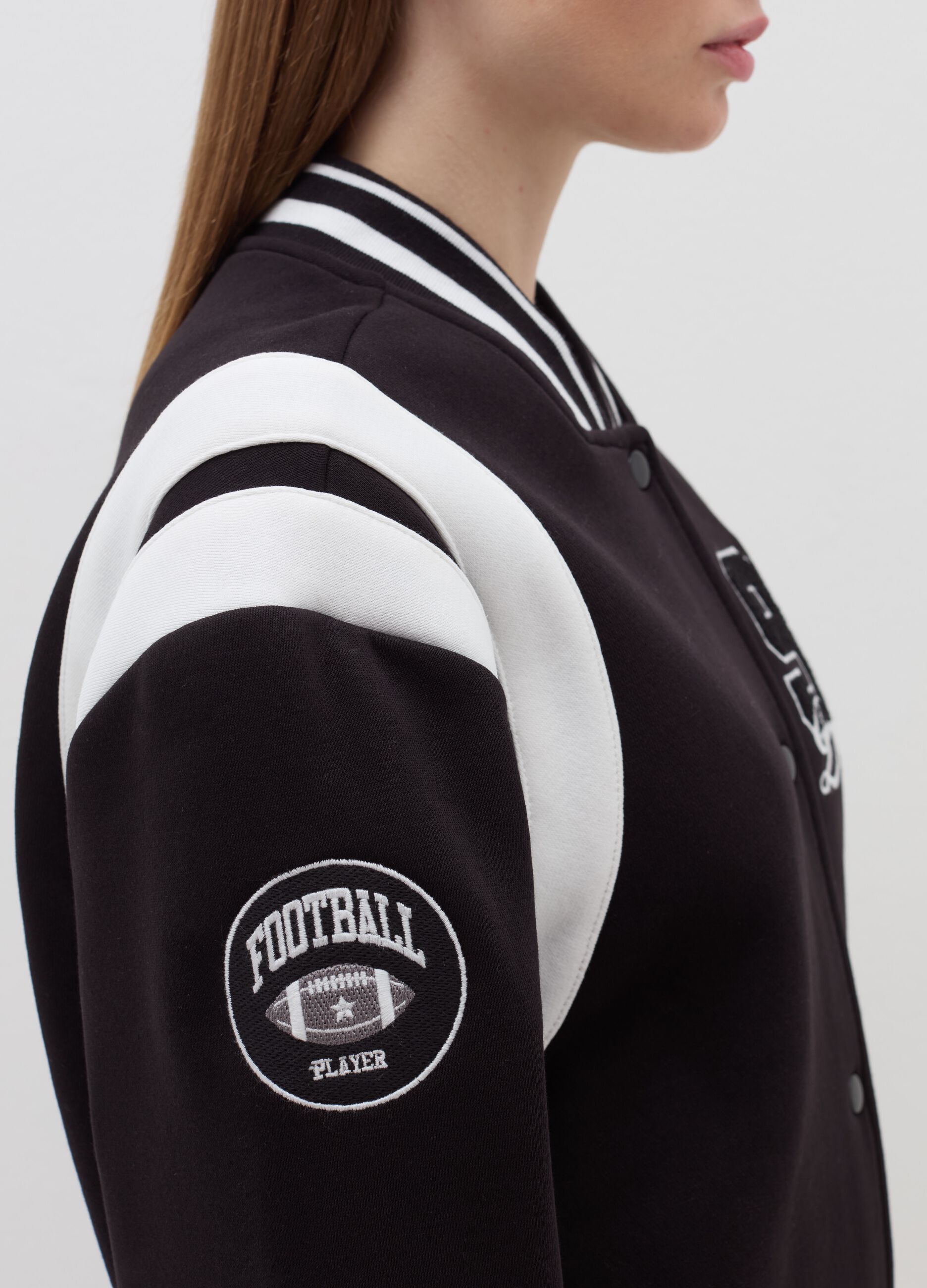 Oversized varsity bomber jacket with embroidery