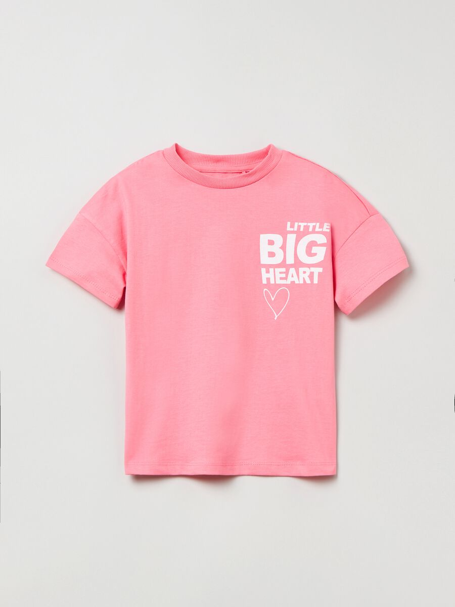 Cotton T-shirt with lettering and heart print_0