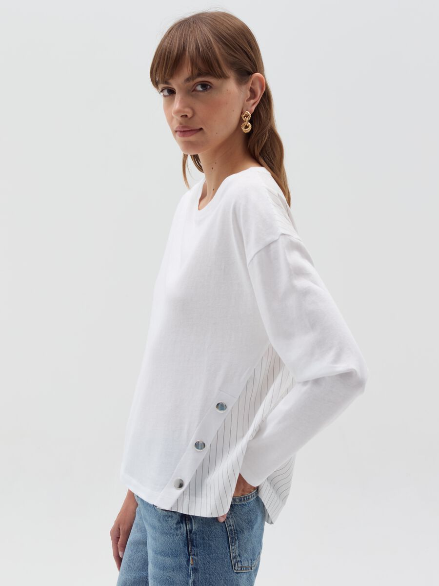 Long-sleeved T-shirt with striped inserts_0