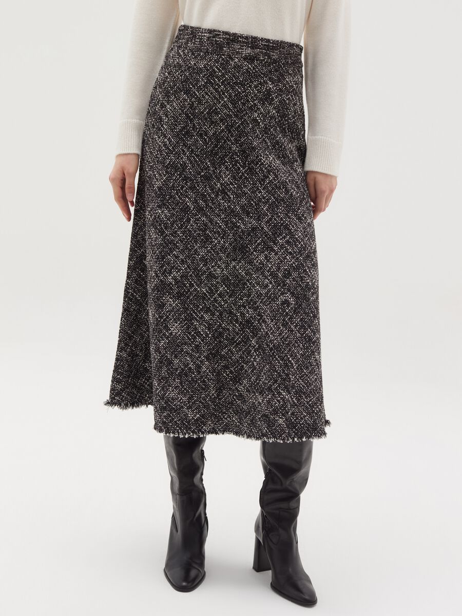 Fringed midi skirt in tweed_1