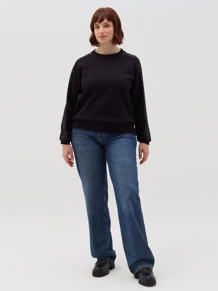 Curvy sweatshirt with sequin bands_0