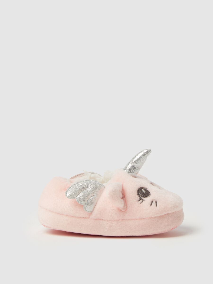 Velour slippers with unicorn_0