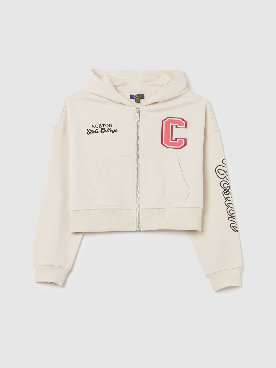 Cropped full-zip sweatshirt with "Boston State College" embroidery_0