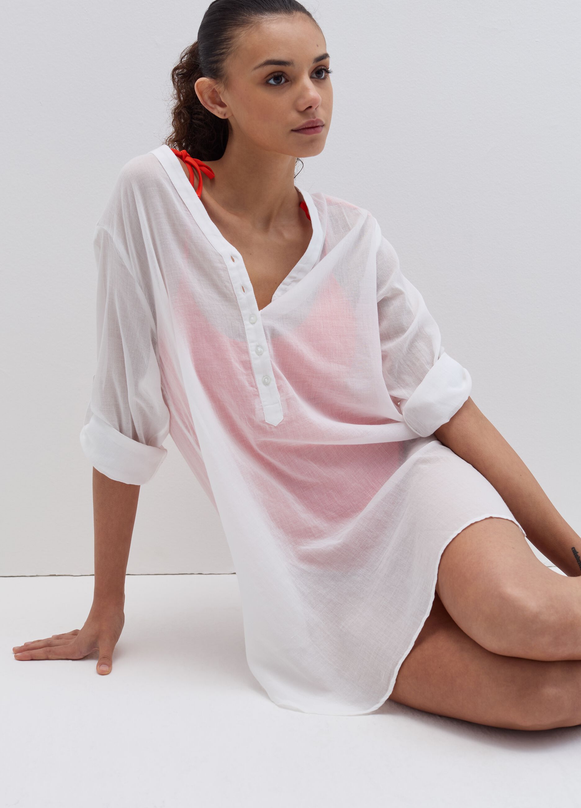 Beach cover-up shirt in cotton