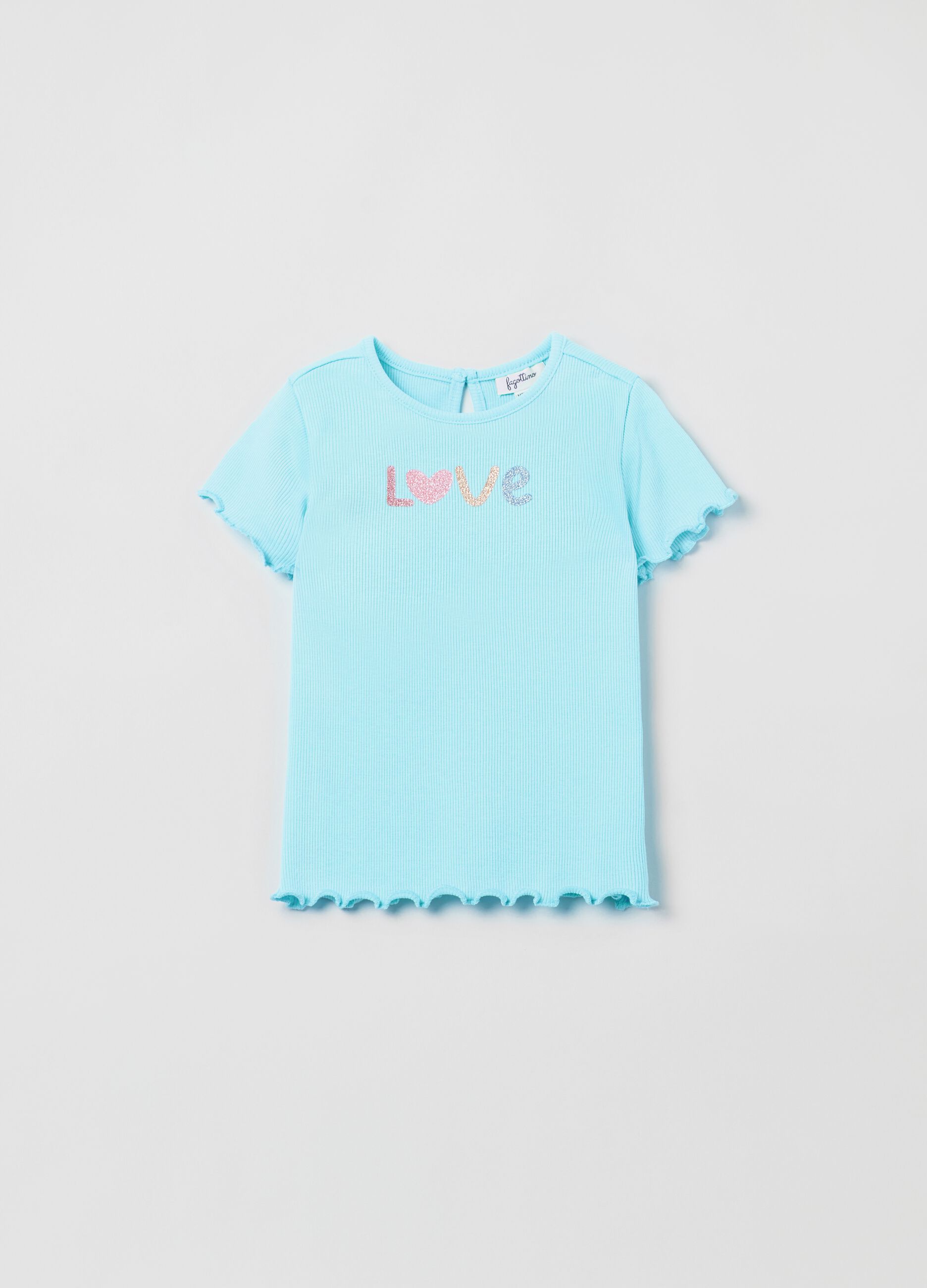 Ribbed T-shirt with printed lettering.