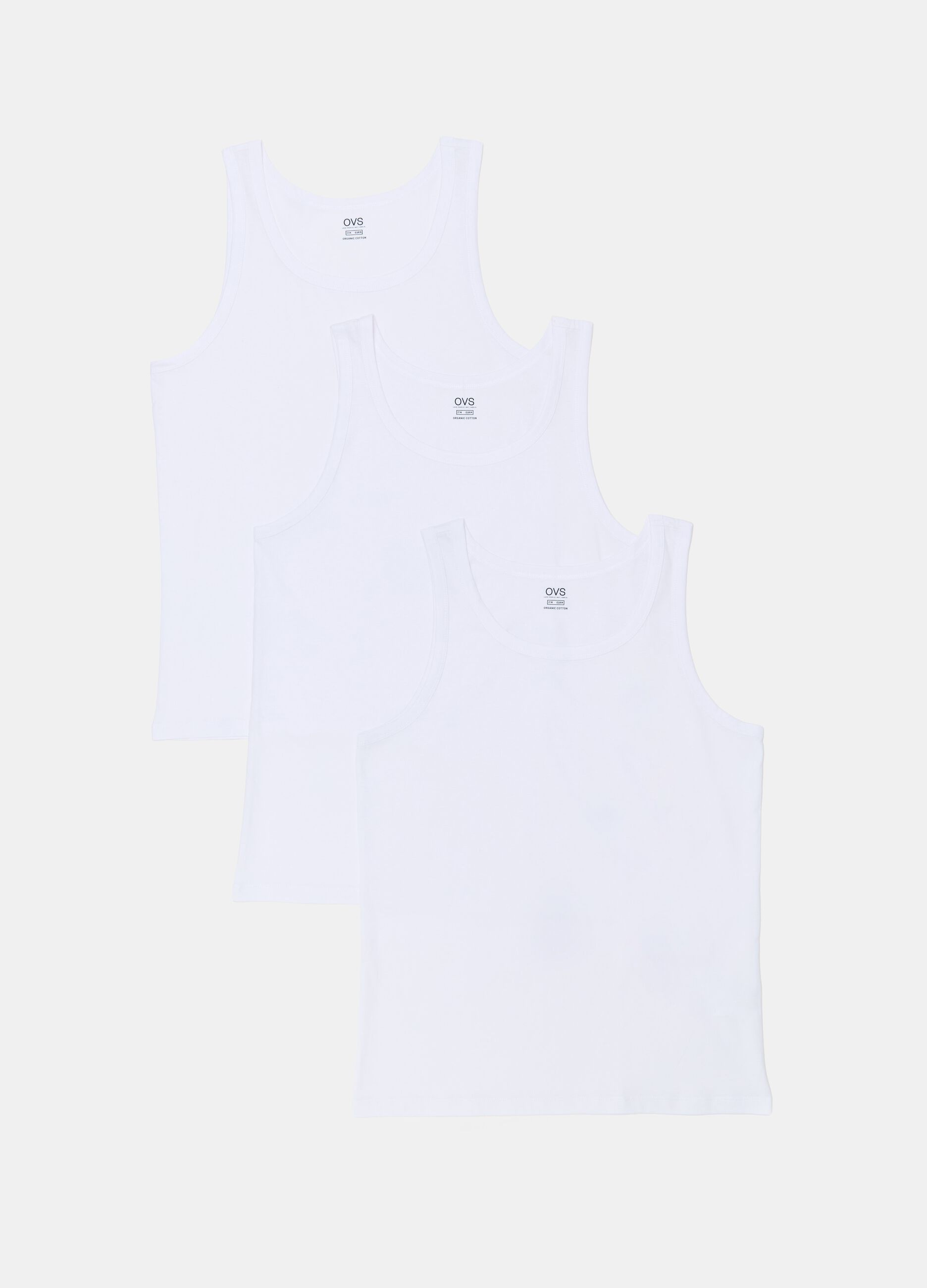 Three-pack racerback vests in organic cotton