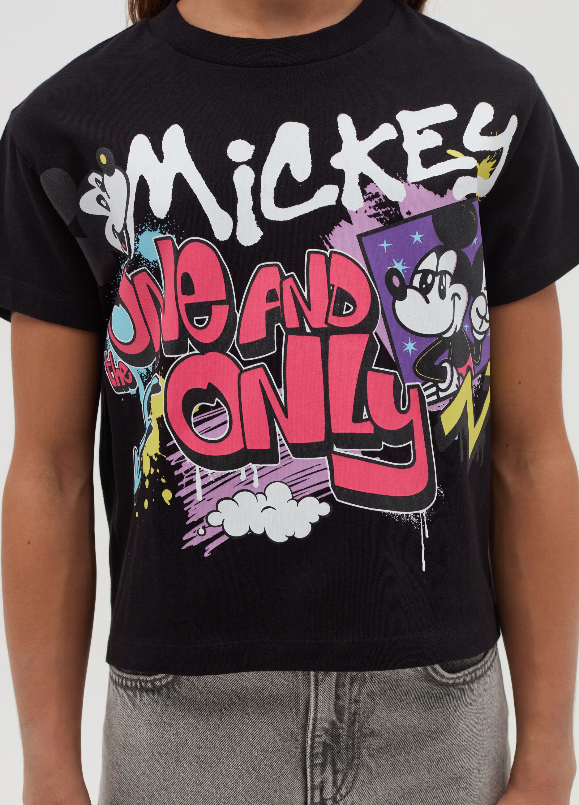 Cotton T-shirt with Mickey Mouse print