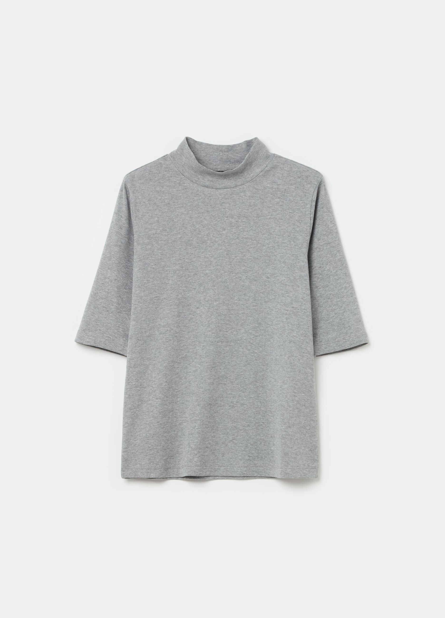 T-shirt with mock neck and elbow-length sleeves