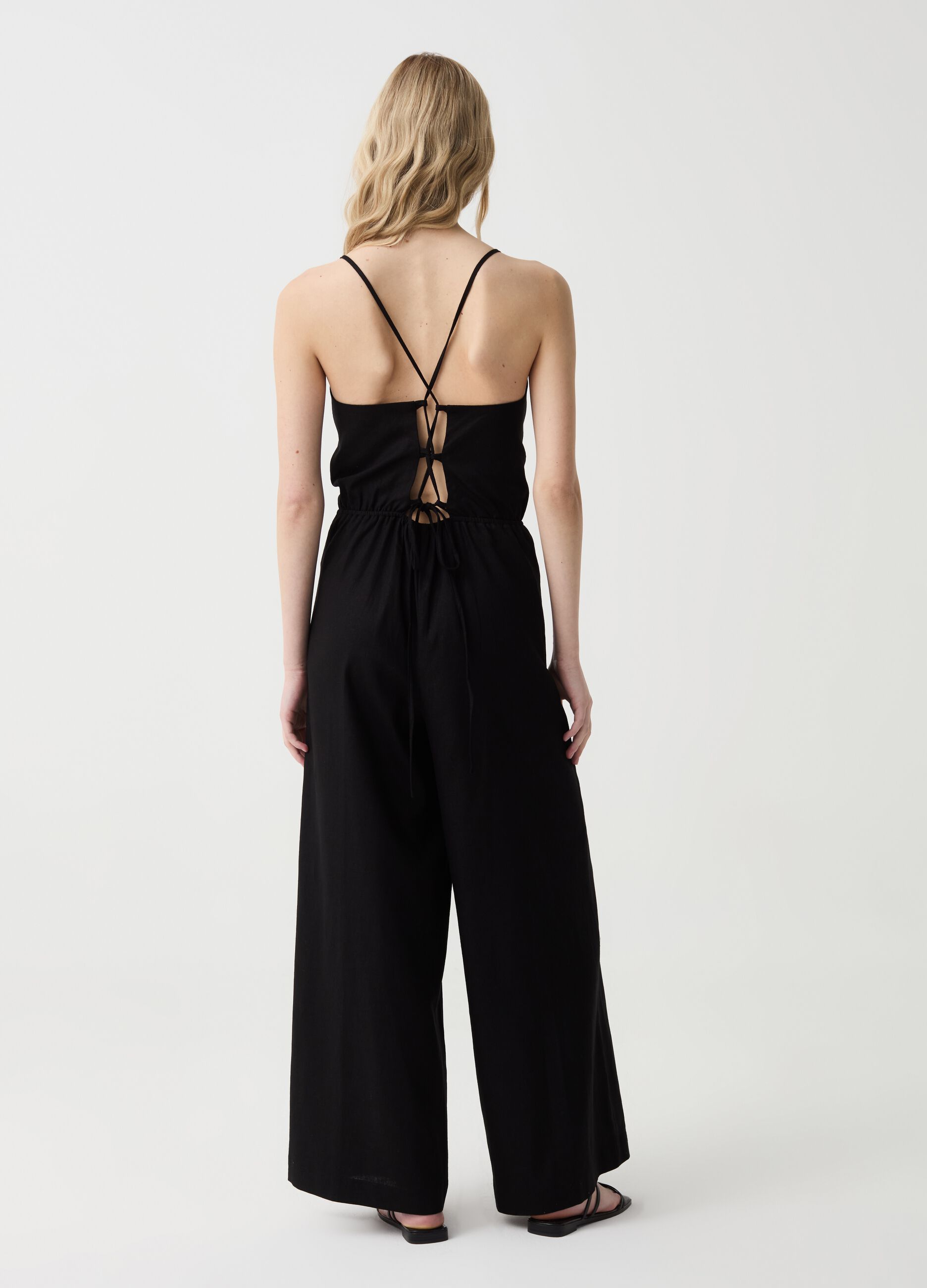 Wide leg jumpsuit in linen and viscose