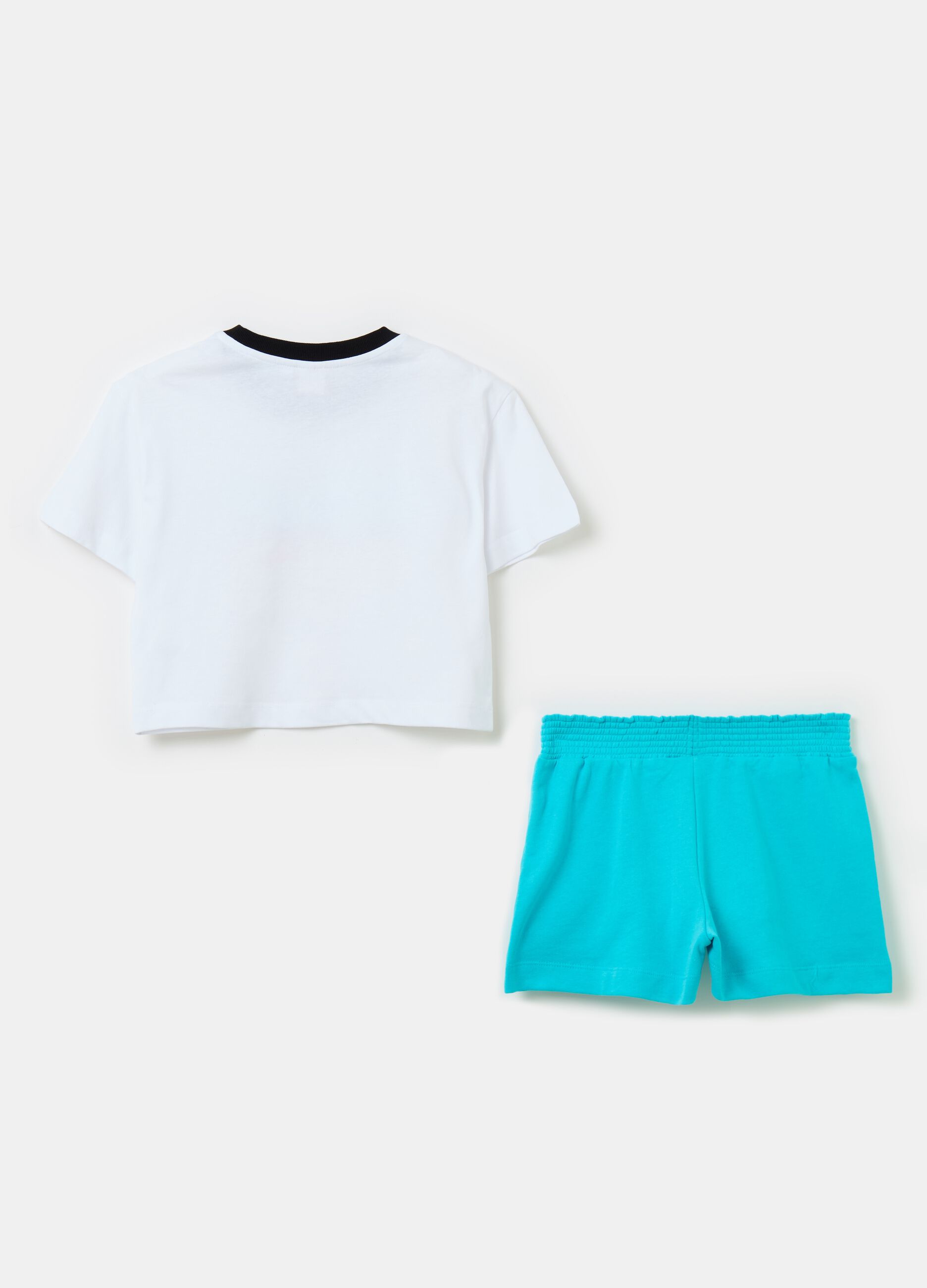 Jogging set with crop T-shirt and shorts with logo