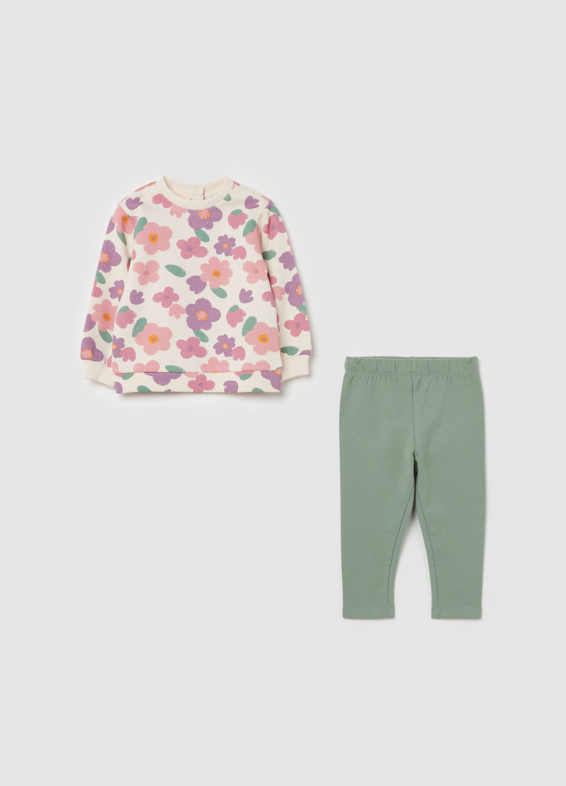 Jogging set in cotton with floral pattern