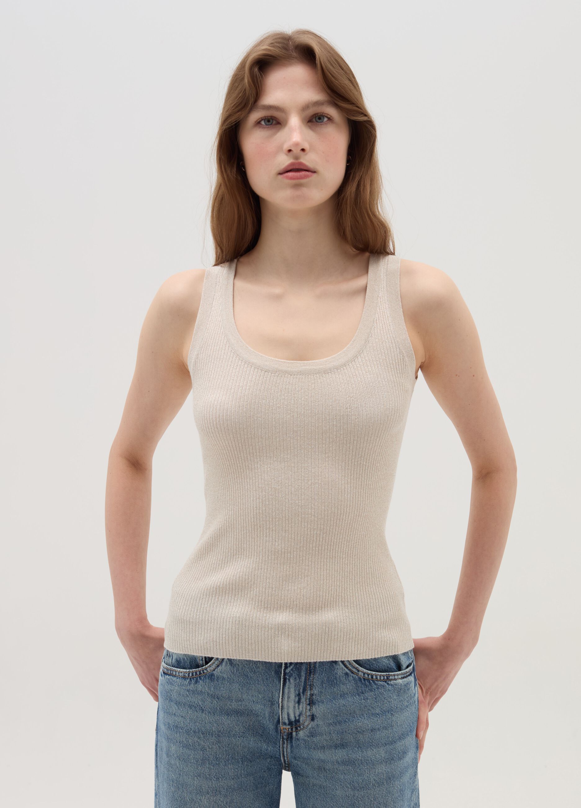 Ribbed tank top with lurex