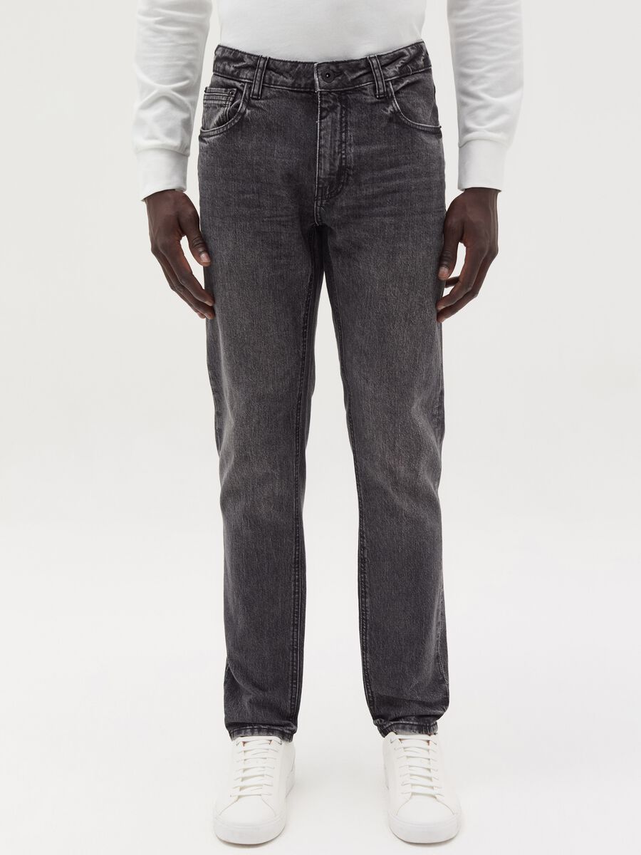 Slim-fit acid-wash jeans with fading_1