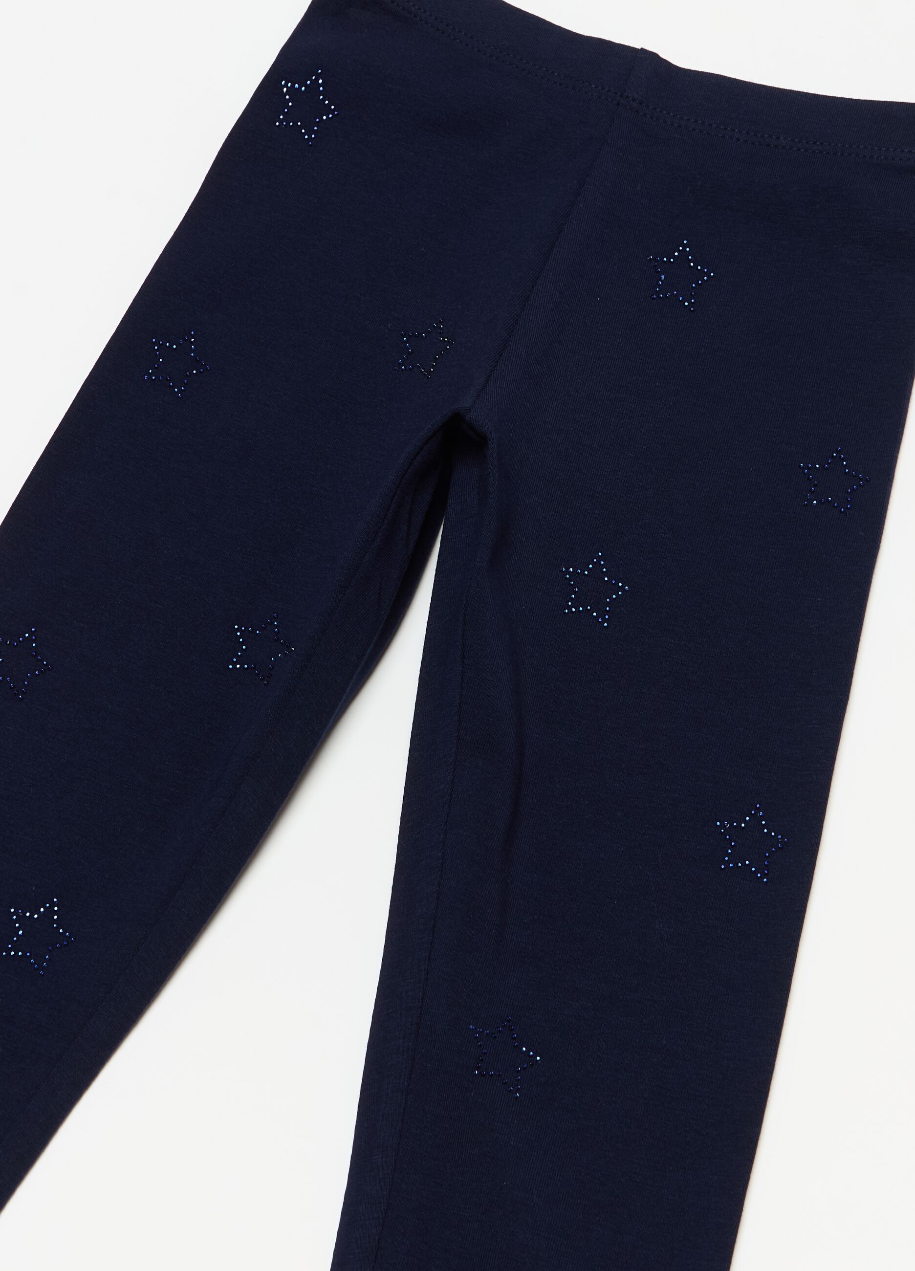 Stretch cotton leggings with diamanté motif