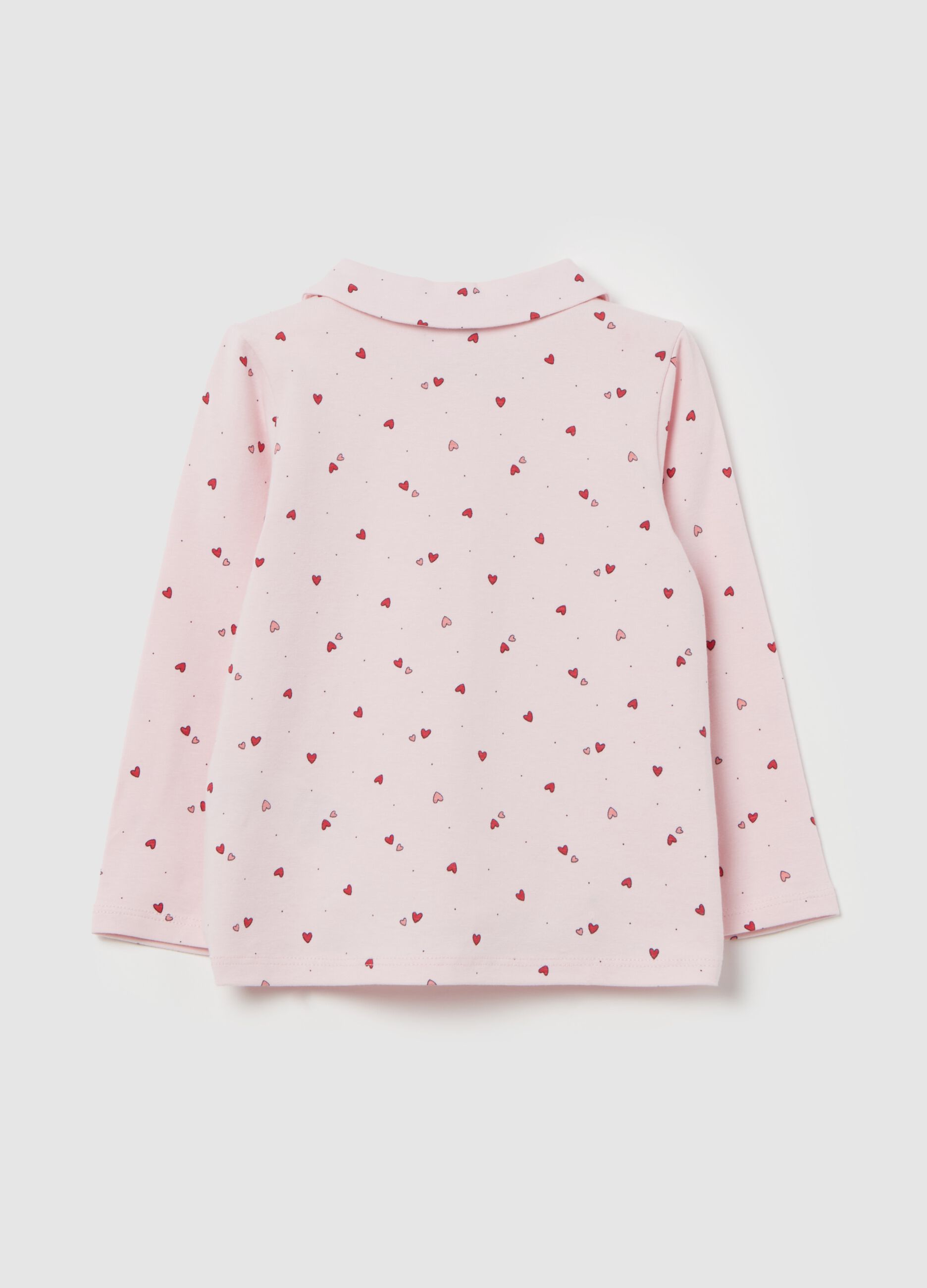 Long-sleeved polo shirt with small hearts print