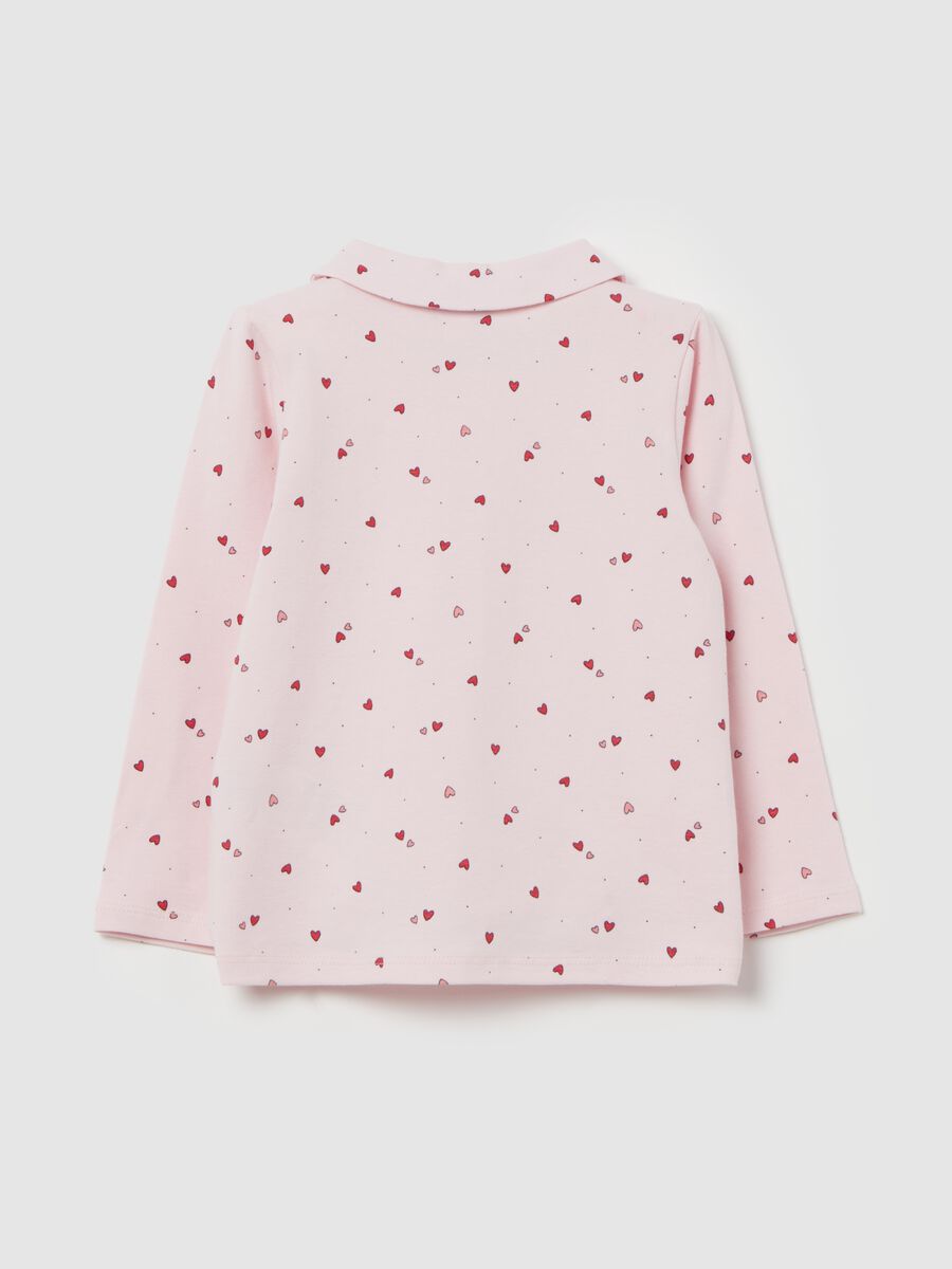 Long-sleeved polo shirt with small hearts print_1