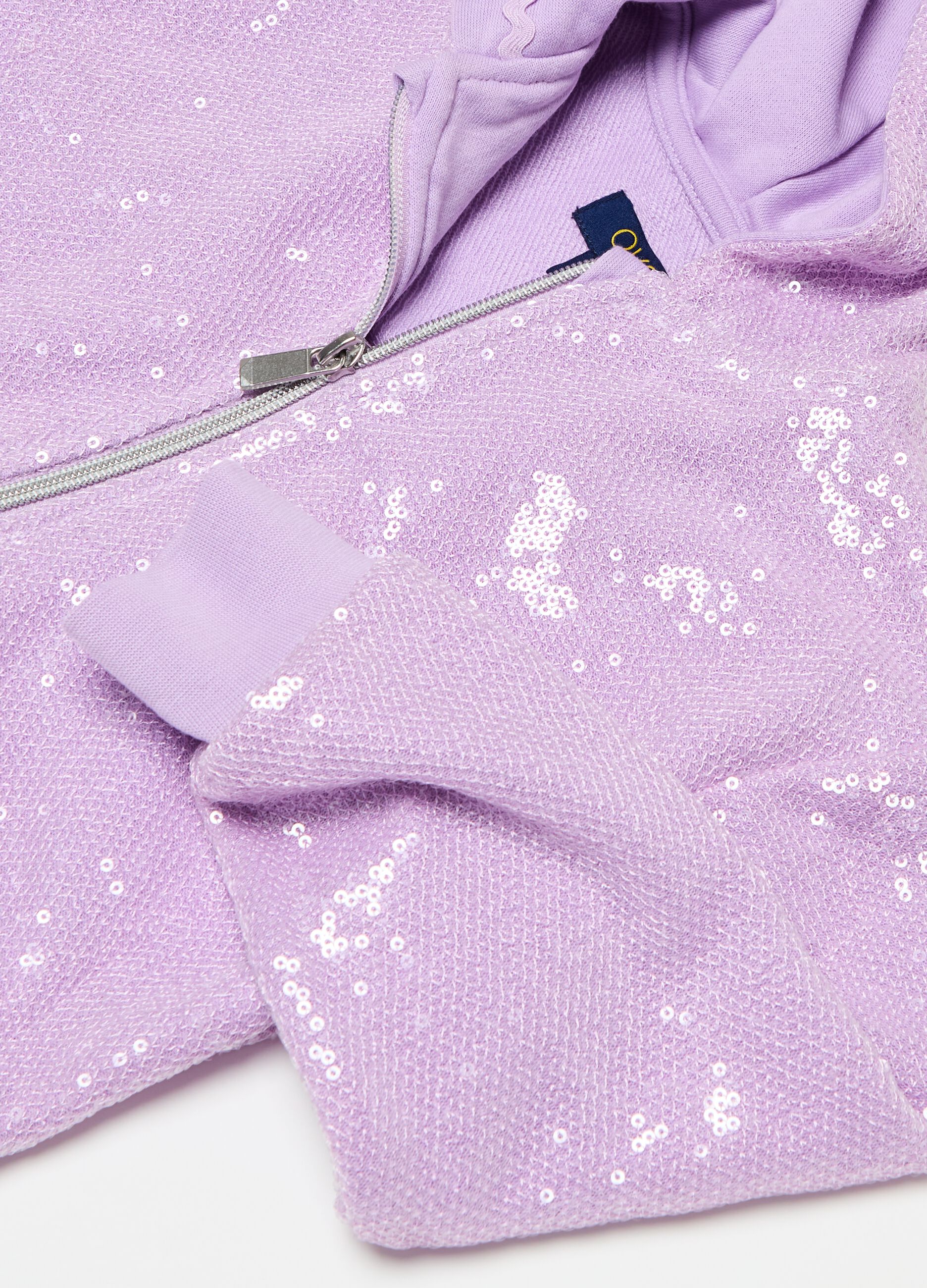 Full-zip sweatshirt with hood and sequins