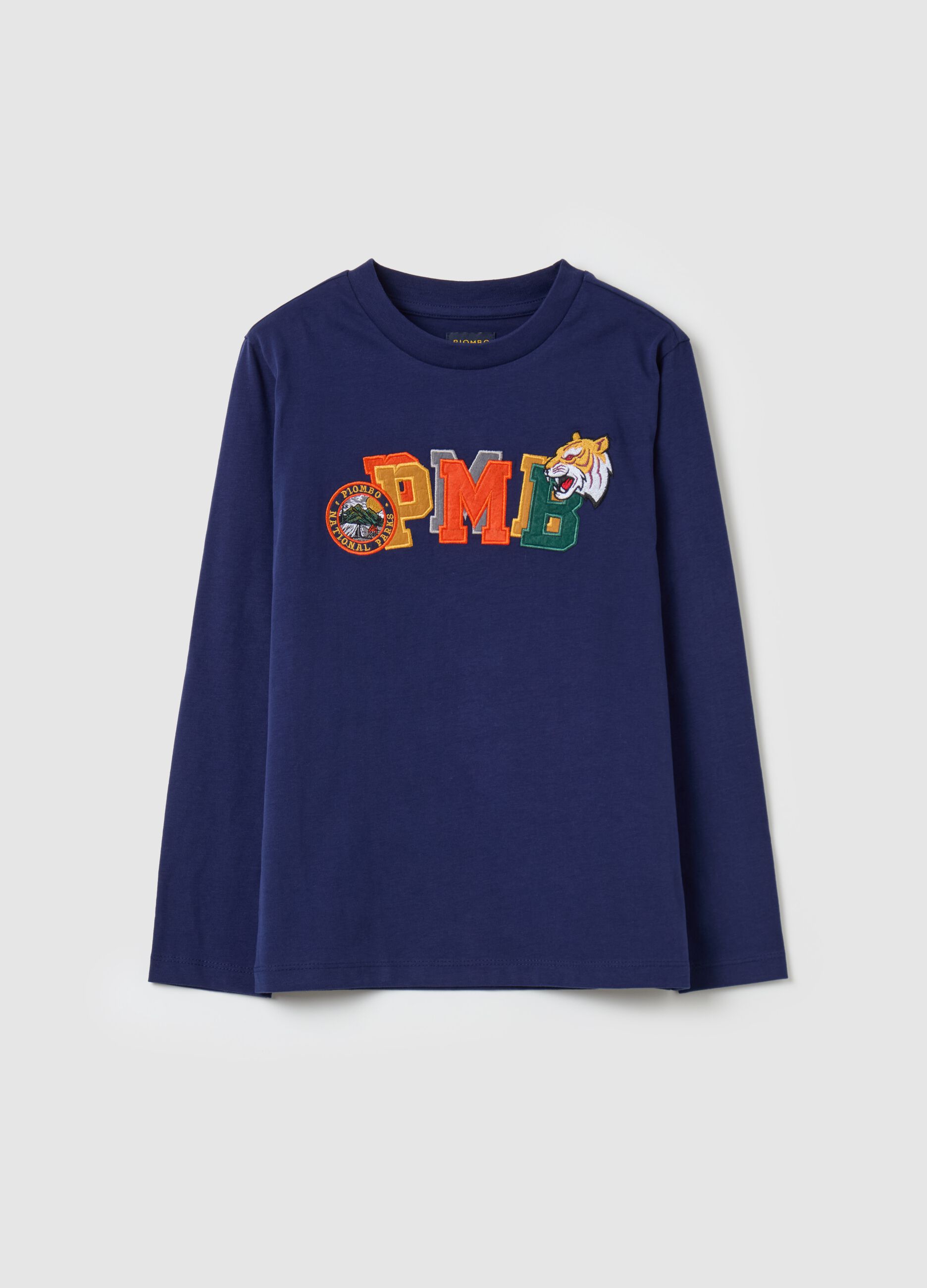 Long-sleeved T-shirt with tiger and logo patch