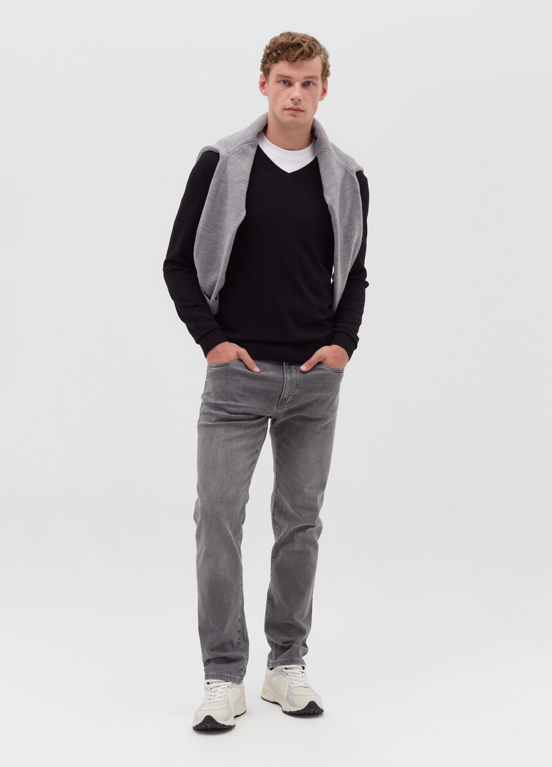 Regular-fit cross-hatch cotton jeans