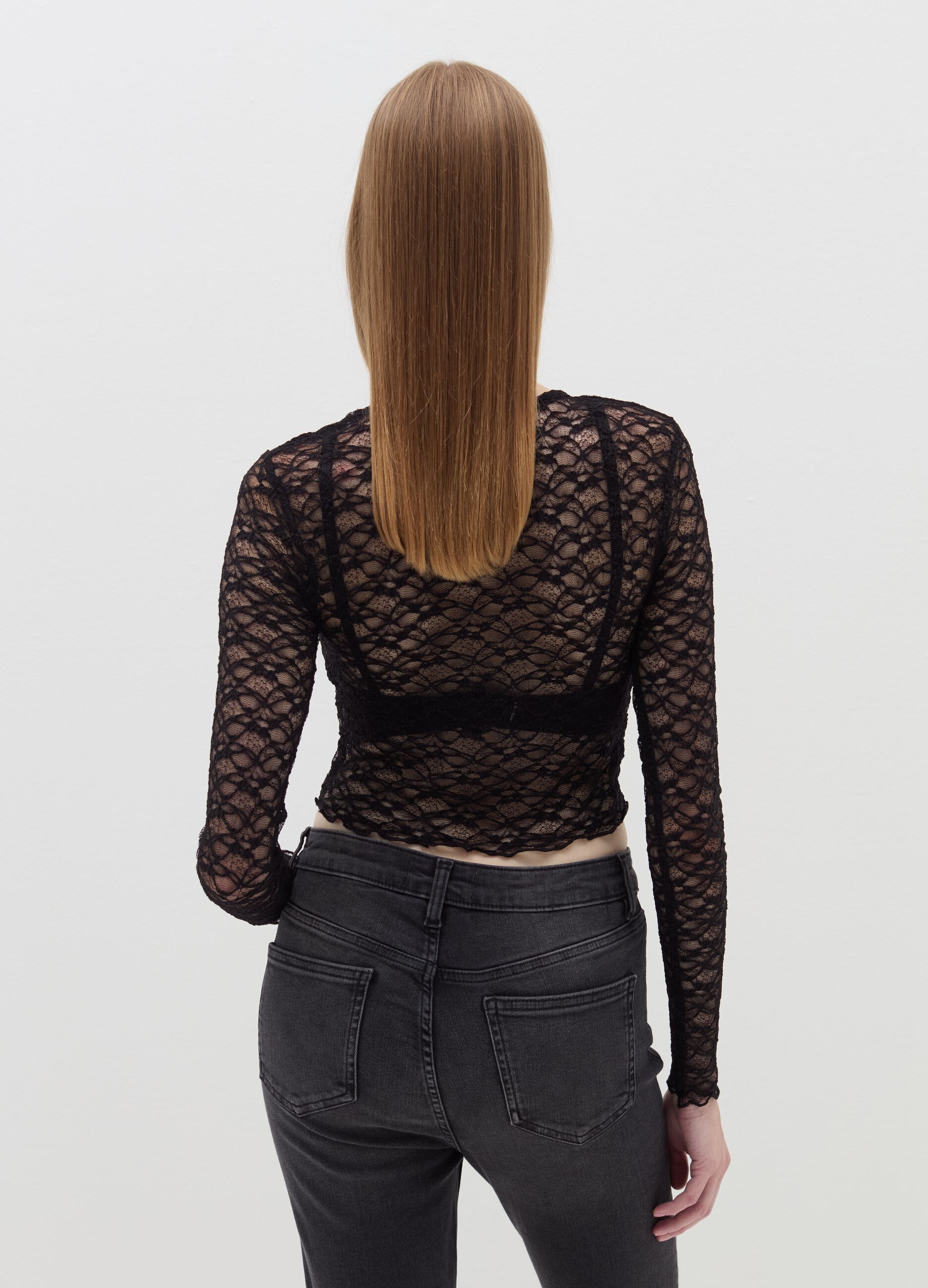 Lace-effect crop T-shirt