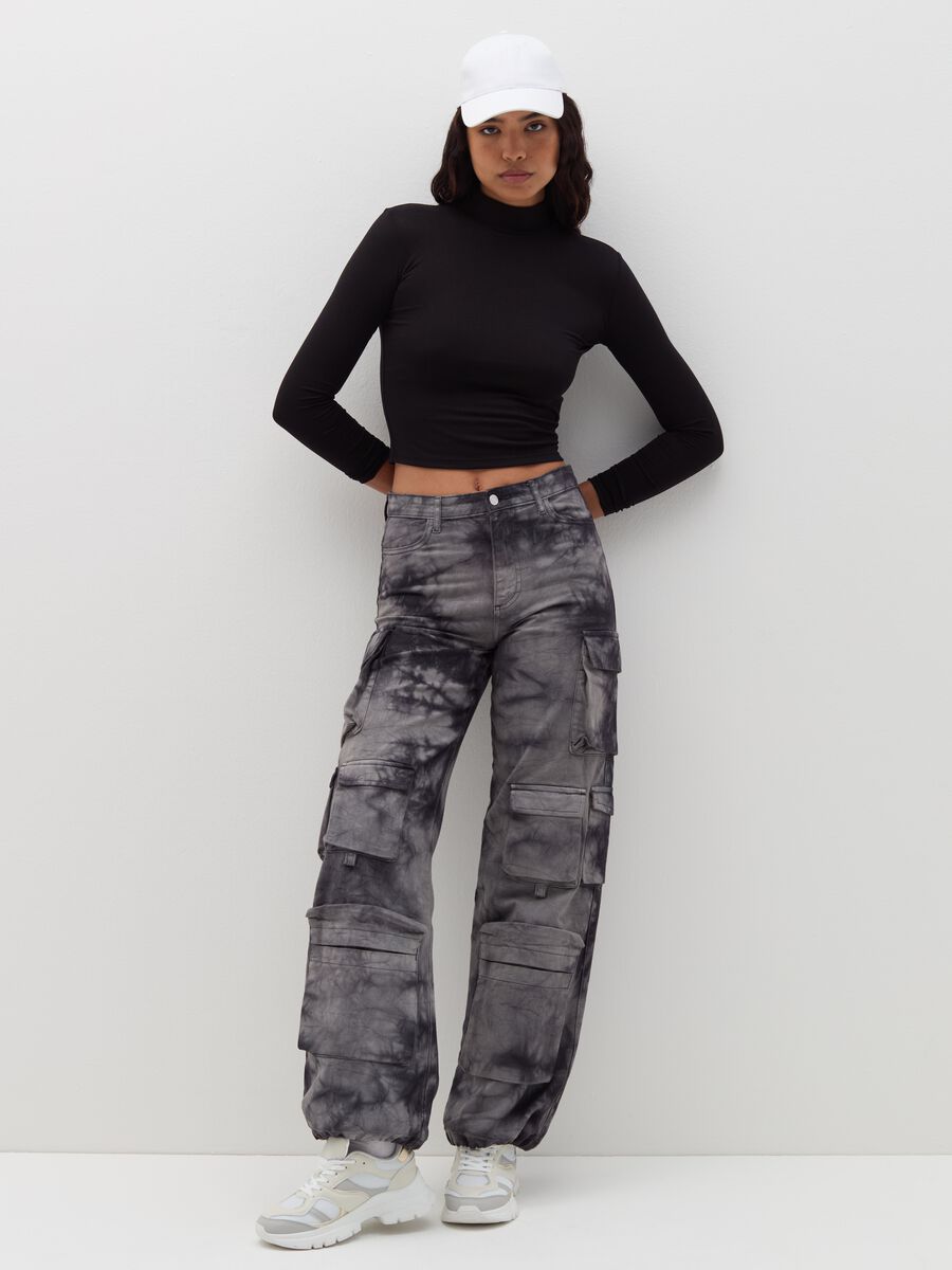 Tie-dye cargo trousers with multiple pockets_0