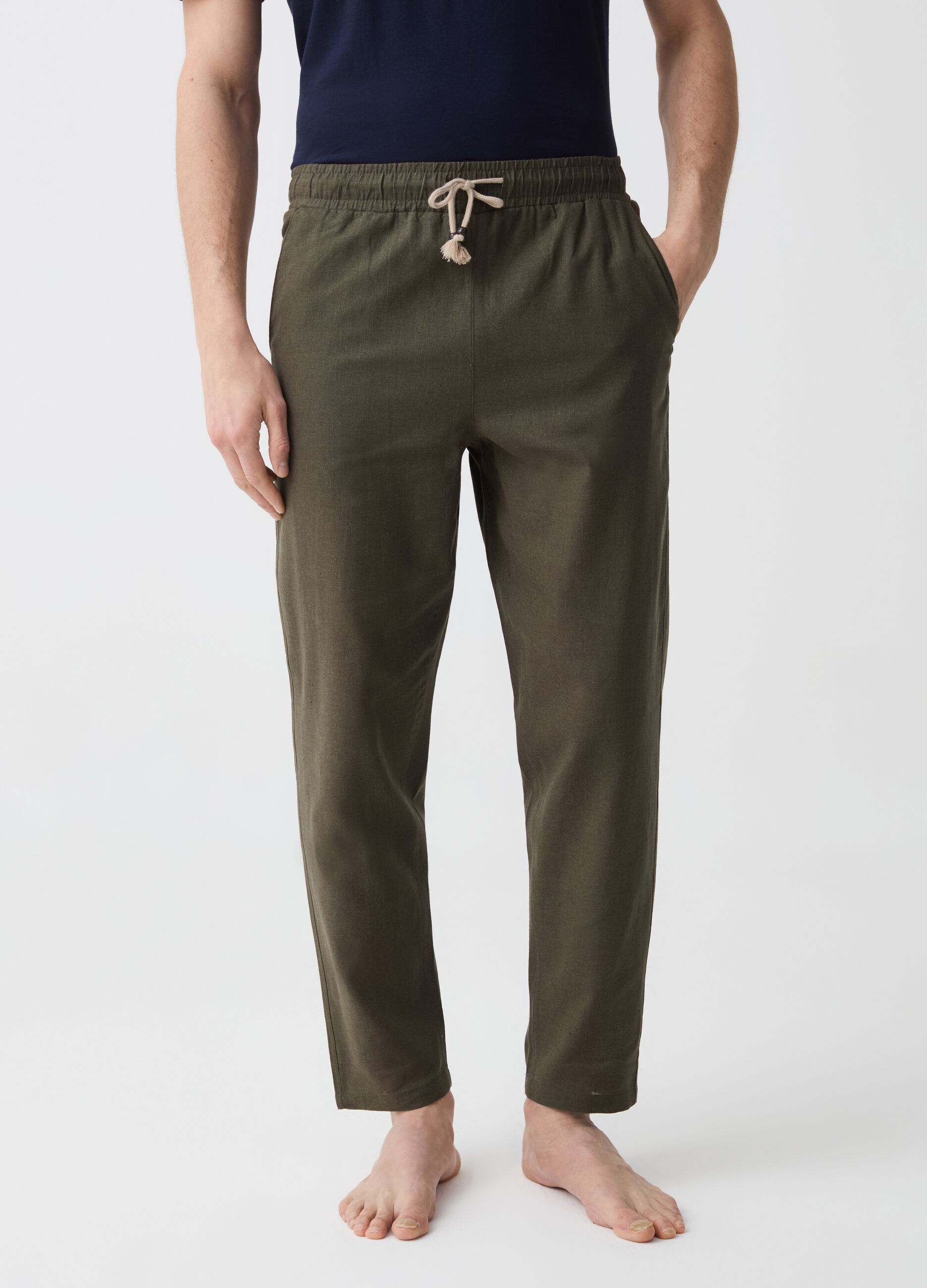 Long pyjama trousers in linen and cotton