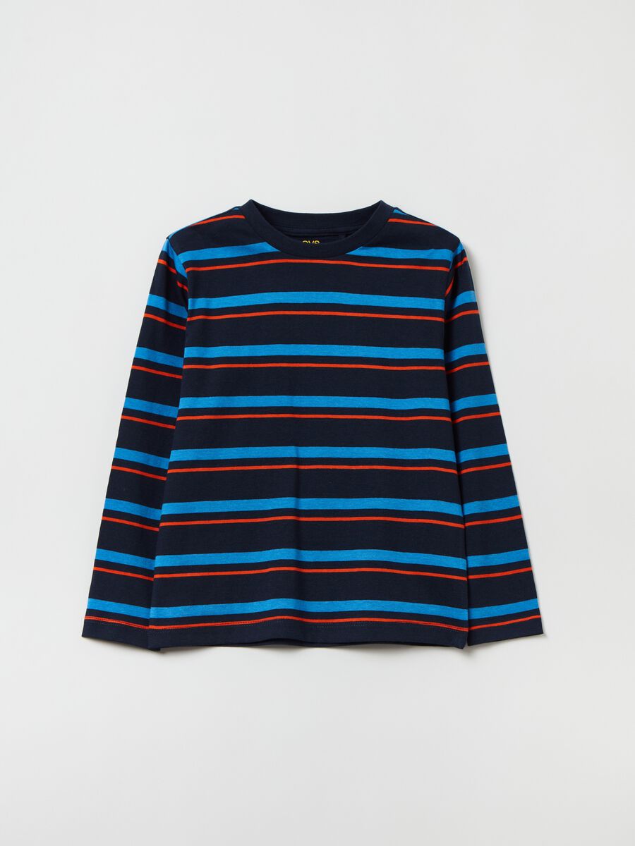 Striped cotton T-shirt with long sleeves_0