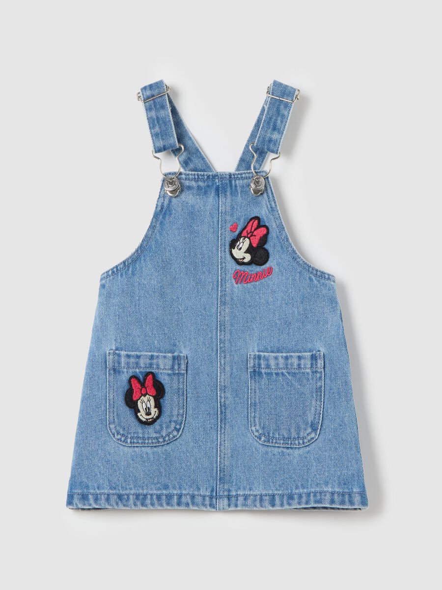 Salopette gonna in denim con patch Minnie_0