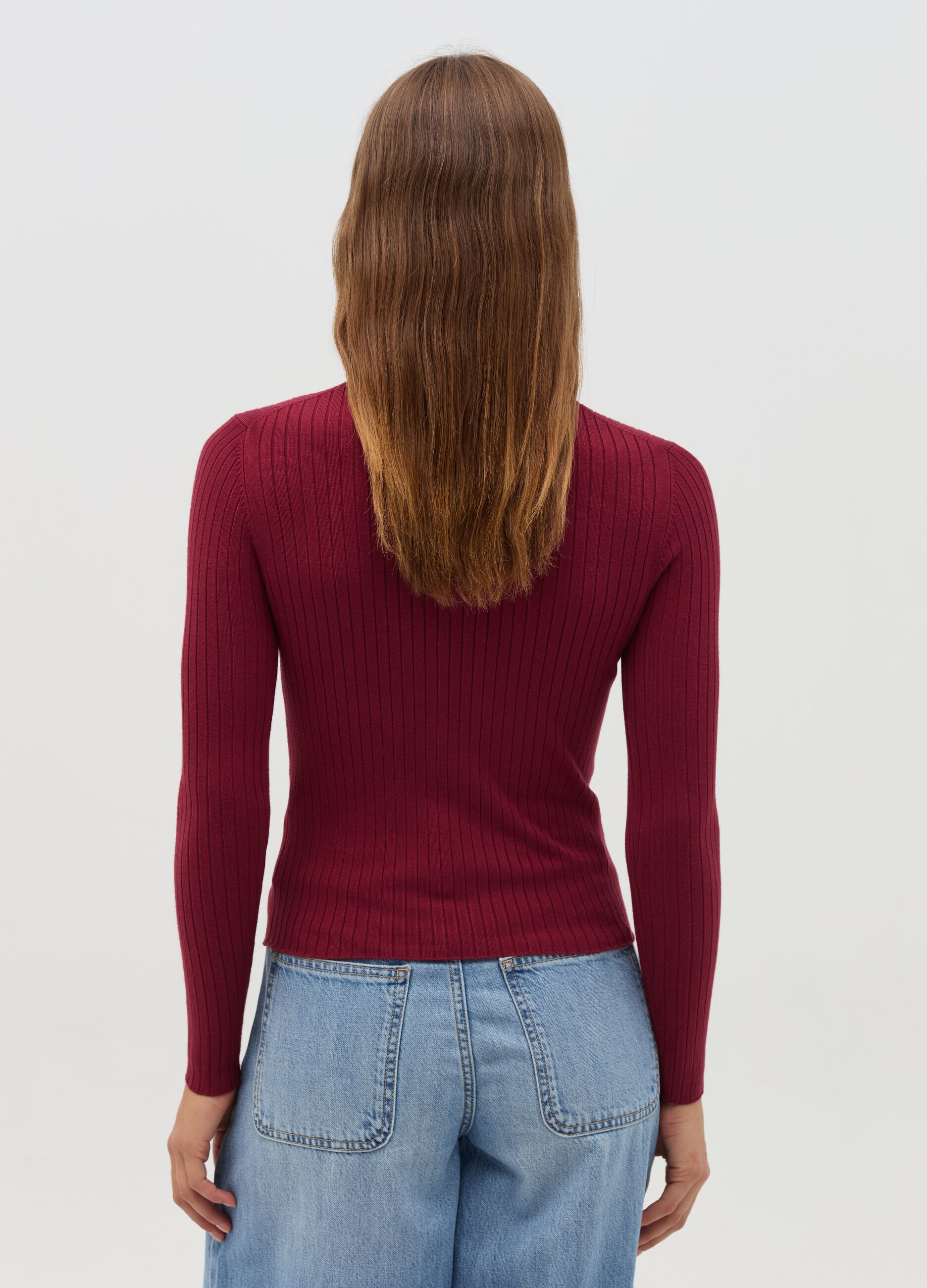 Ribbed knit pullover with mock neck