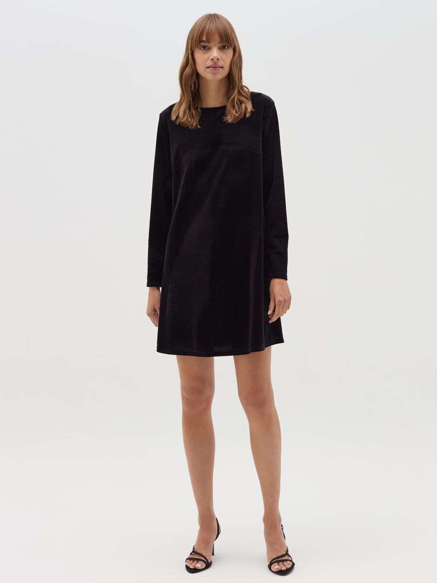 Short dress in velvet with long sleeves_0