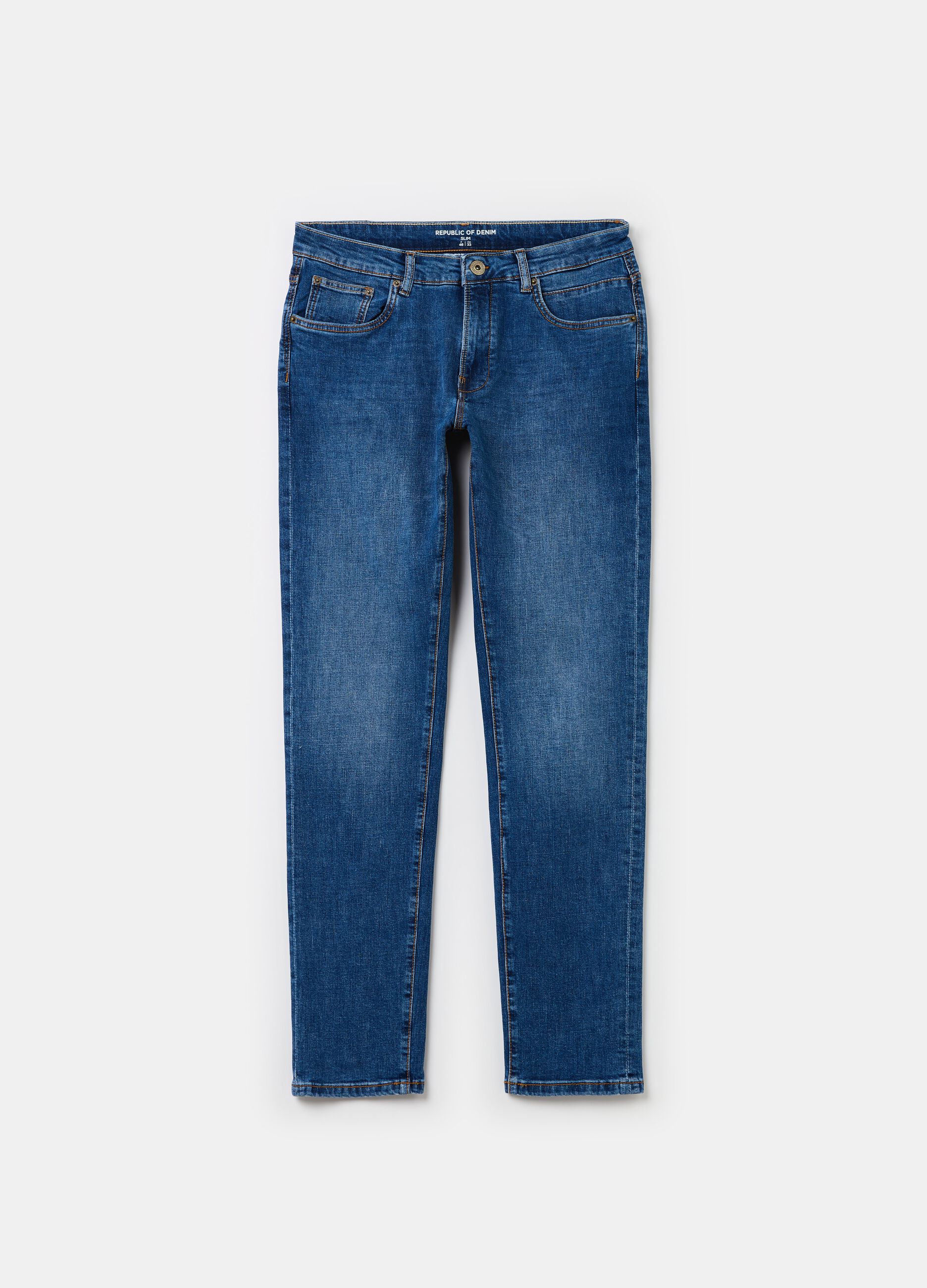 Slim-fit cross-hatch cotton jeans